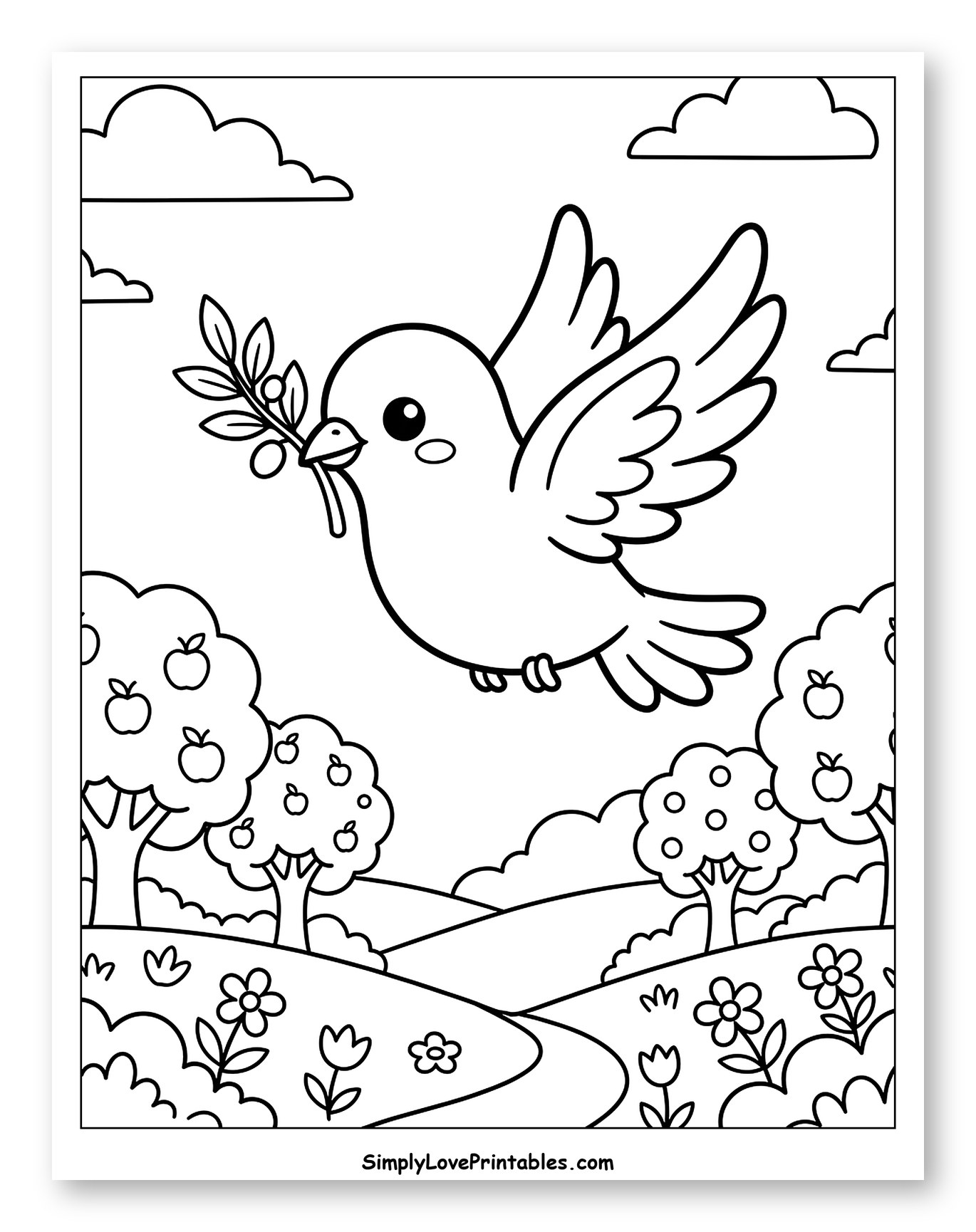 Little Dove Carrying an Olive Branch to Color for Kids