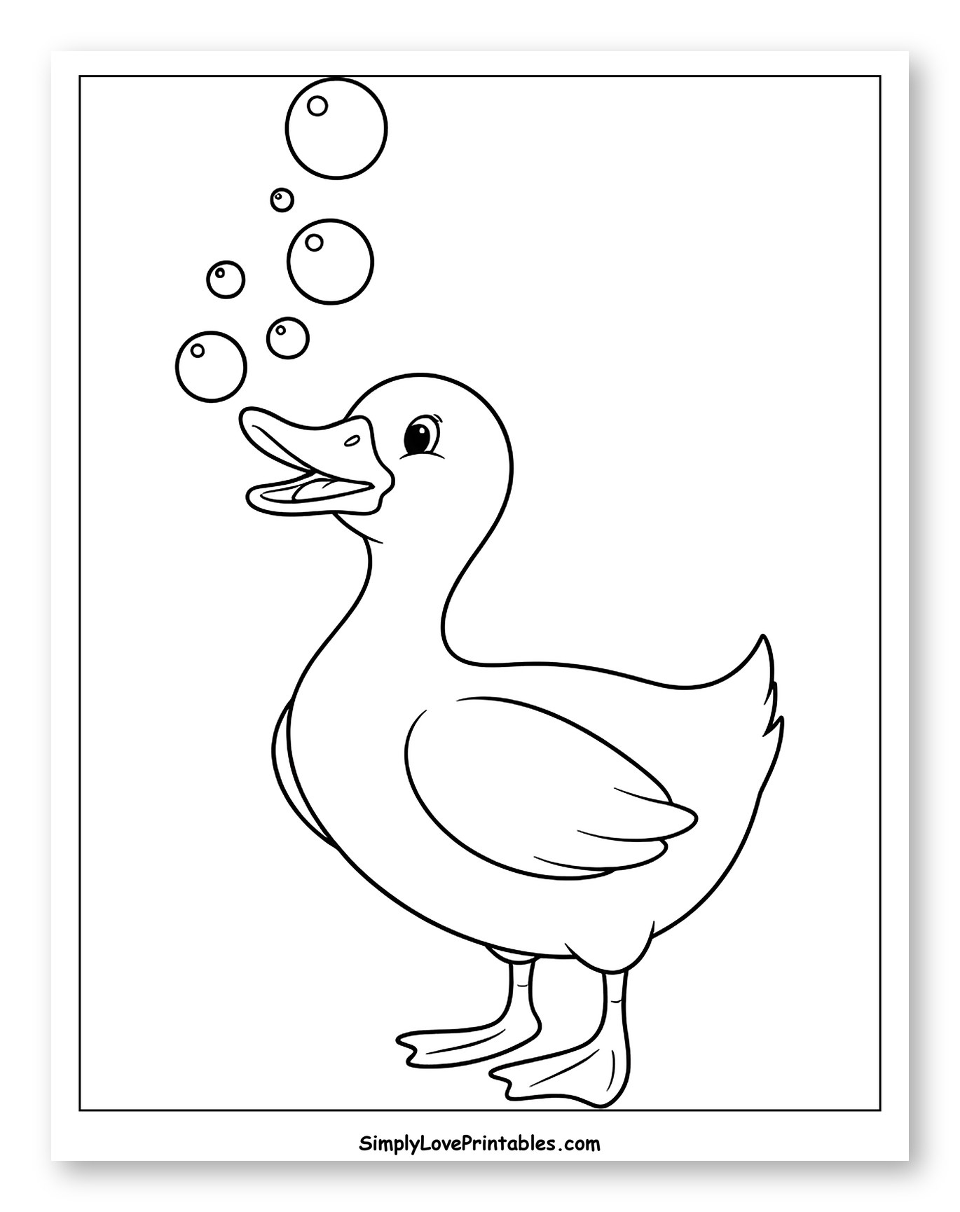 Little Duck Blowing Bubbles Coloring Sheet for Toddlers