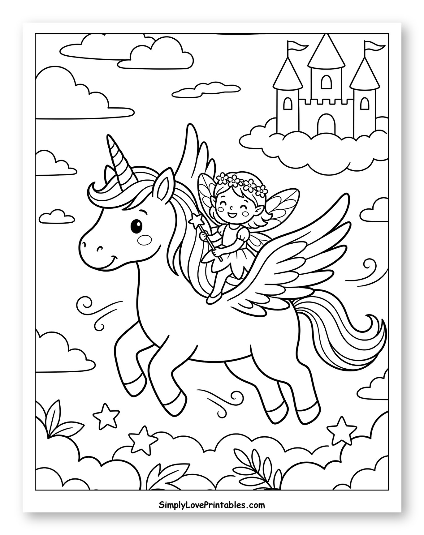 Little Fairy Riding on a Winged Unicorn