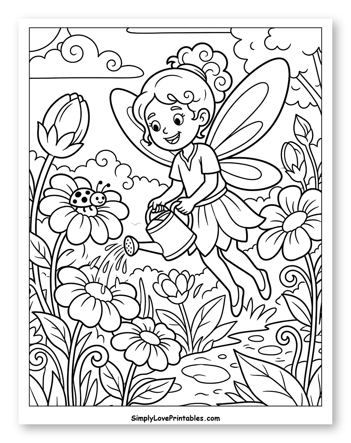 Little Fairy Watering Garden Flowers