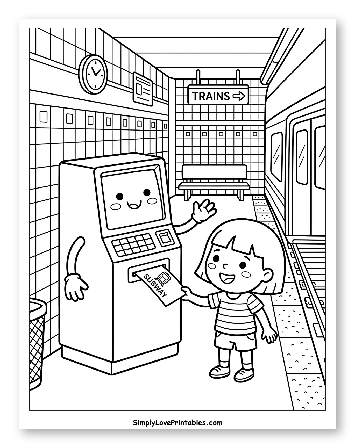 Little Girl and Friendly Subway Ticket Machine