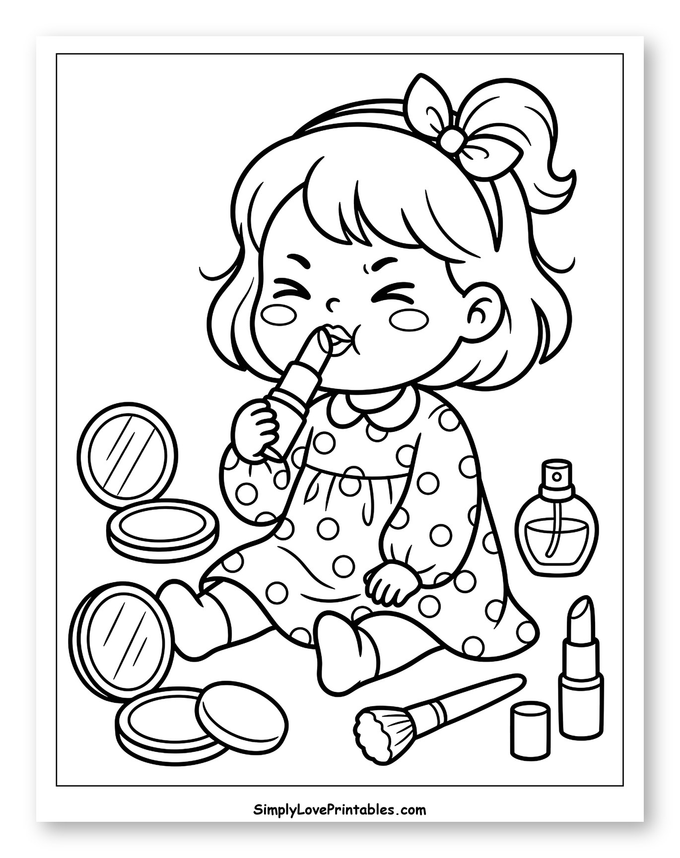 Little Girl Playing Dress-Up with Makeup to Color for Kids