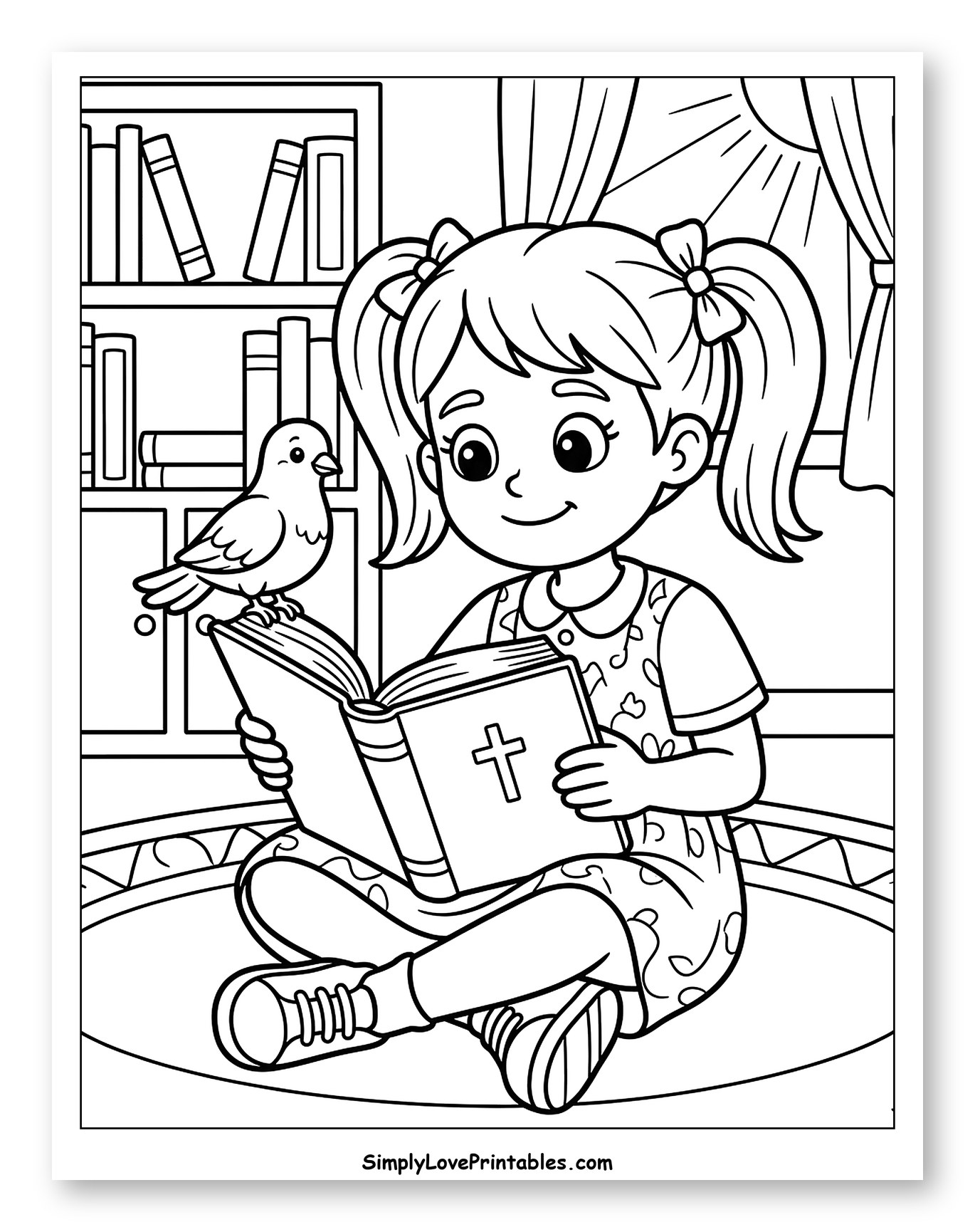 Little Girl Reading Bible With a Bird