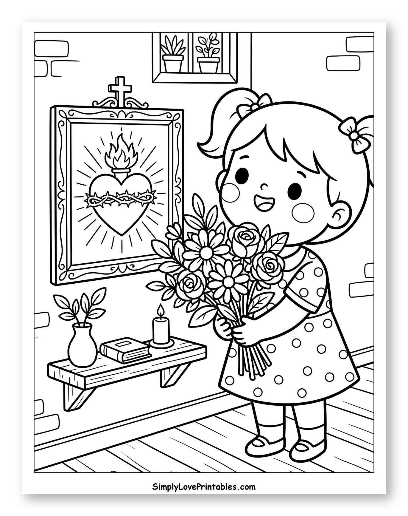 Little Girl with Bouquet and Sacred Heart