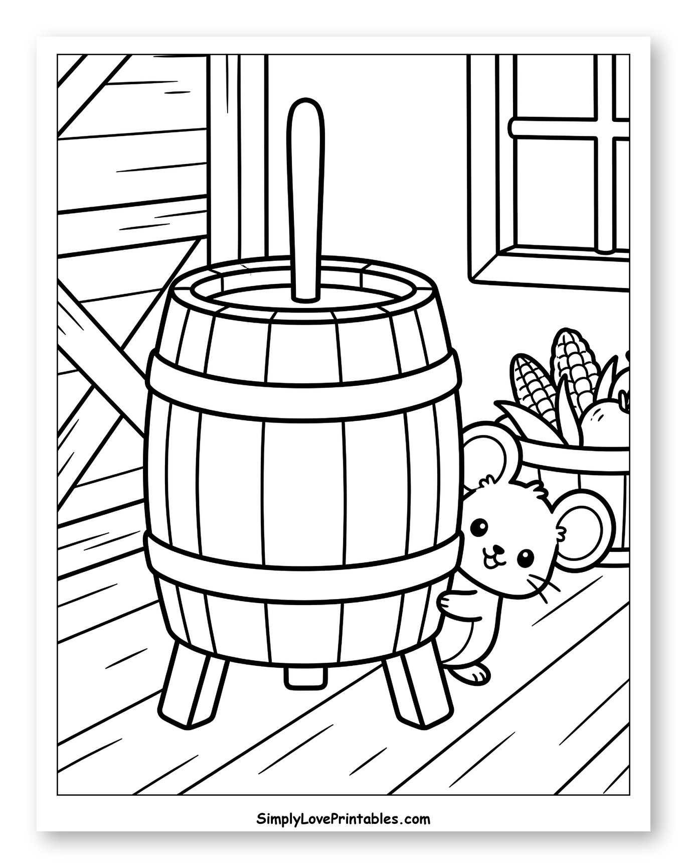 Little Mouse by Butter Churn Barrel to Color for Kids