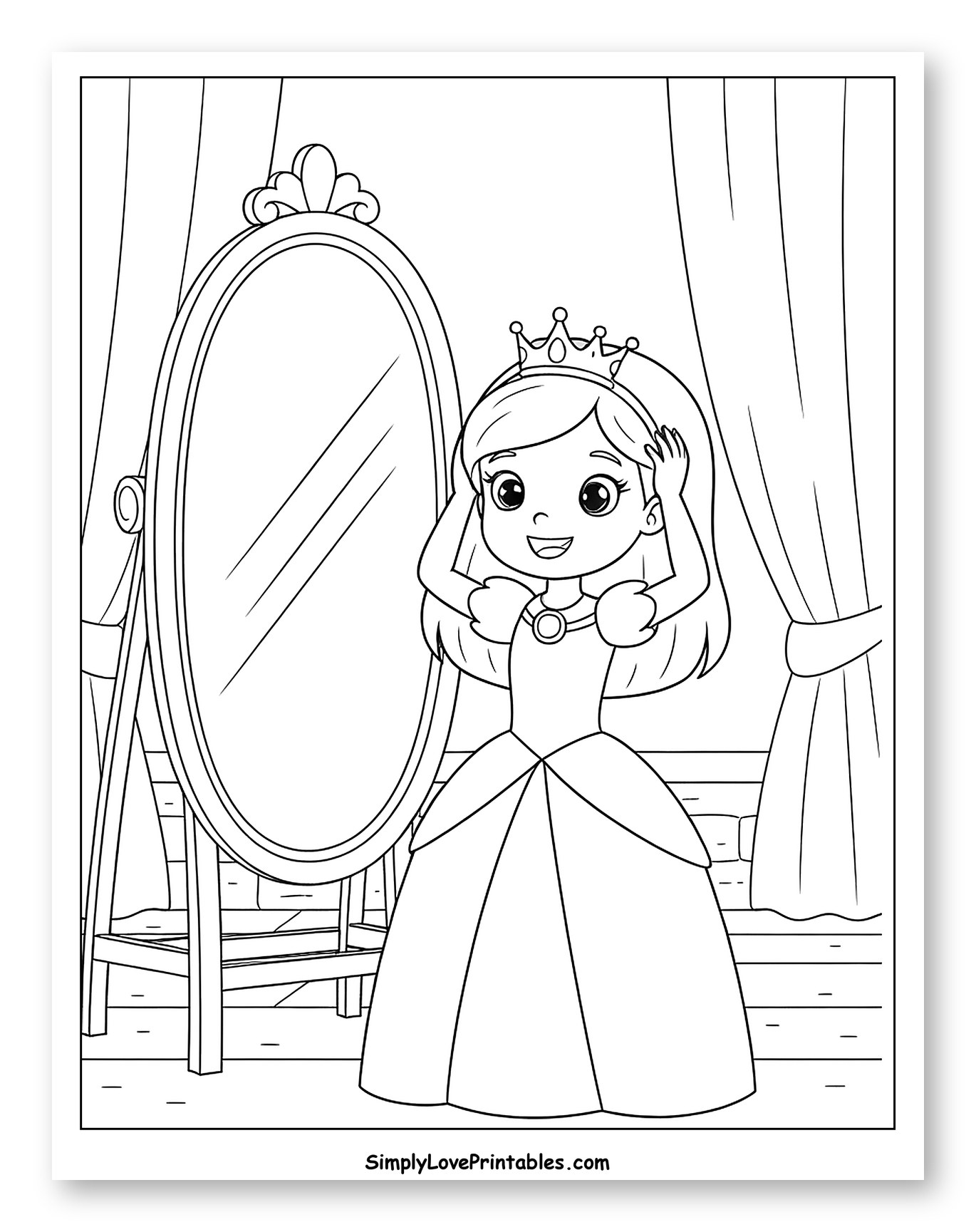 Little Princess Adjusting Crown Before Mirror