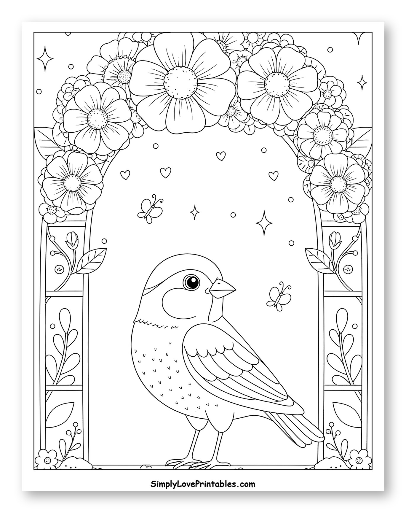 Little Sparrow Under a Beautiful Floral Arch