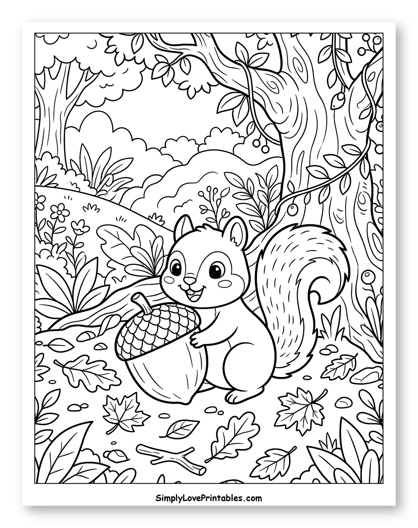 Little Squirrel Finding a Nut Coloring Sheet for Kids