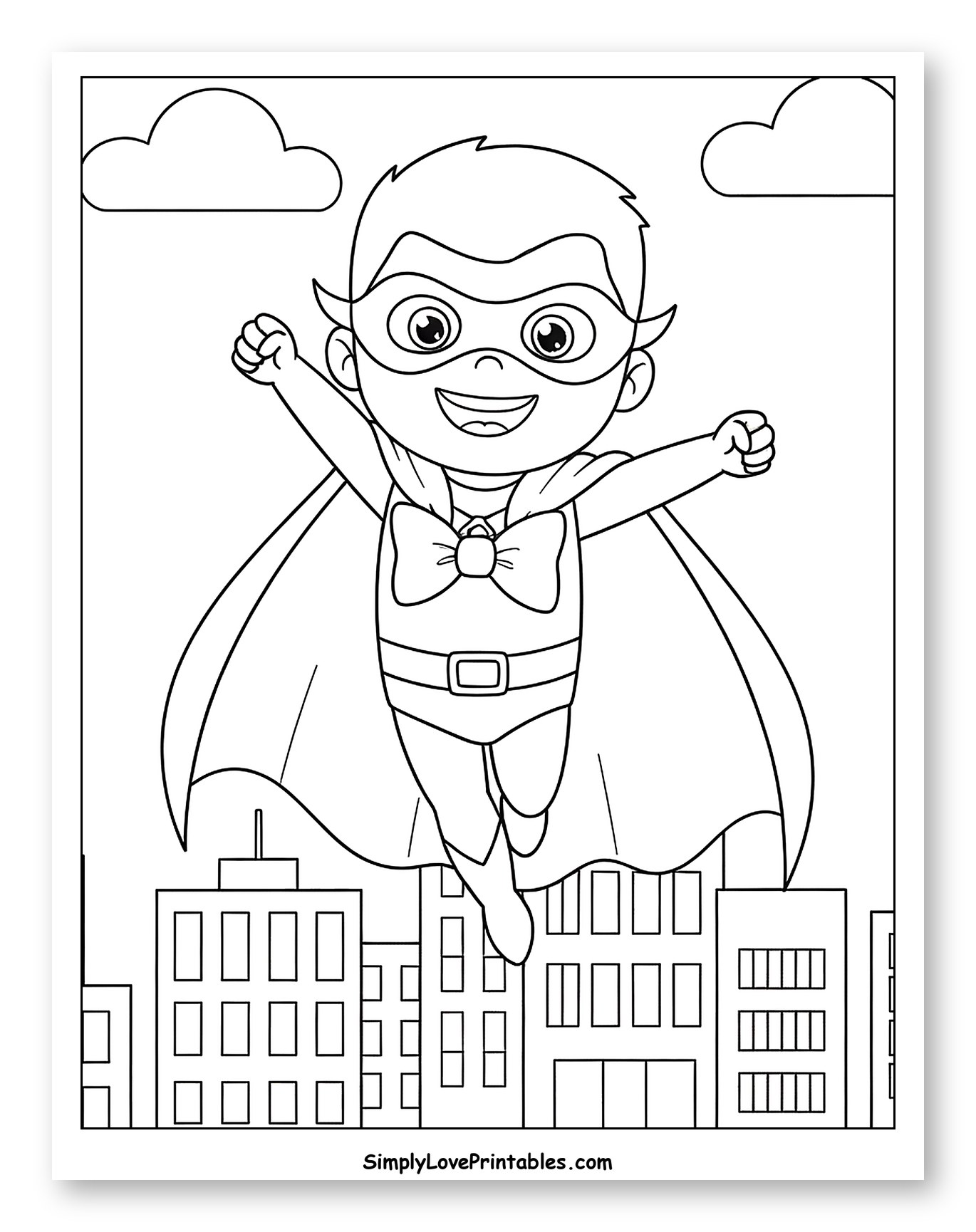 Little Superhero Boy Flying with Bow Tie