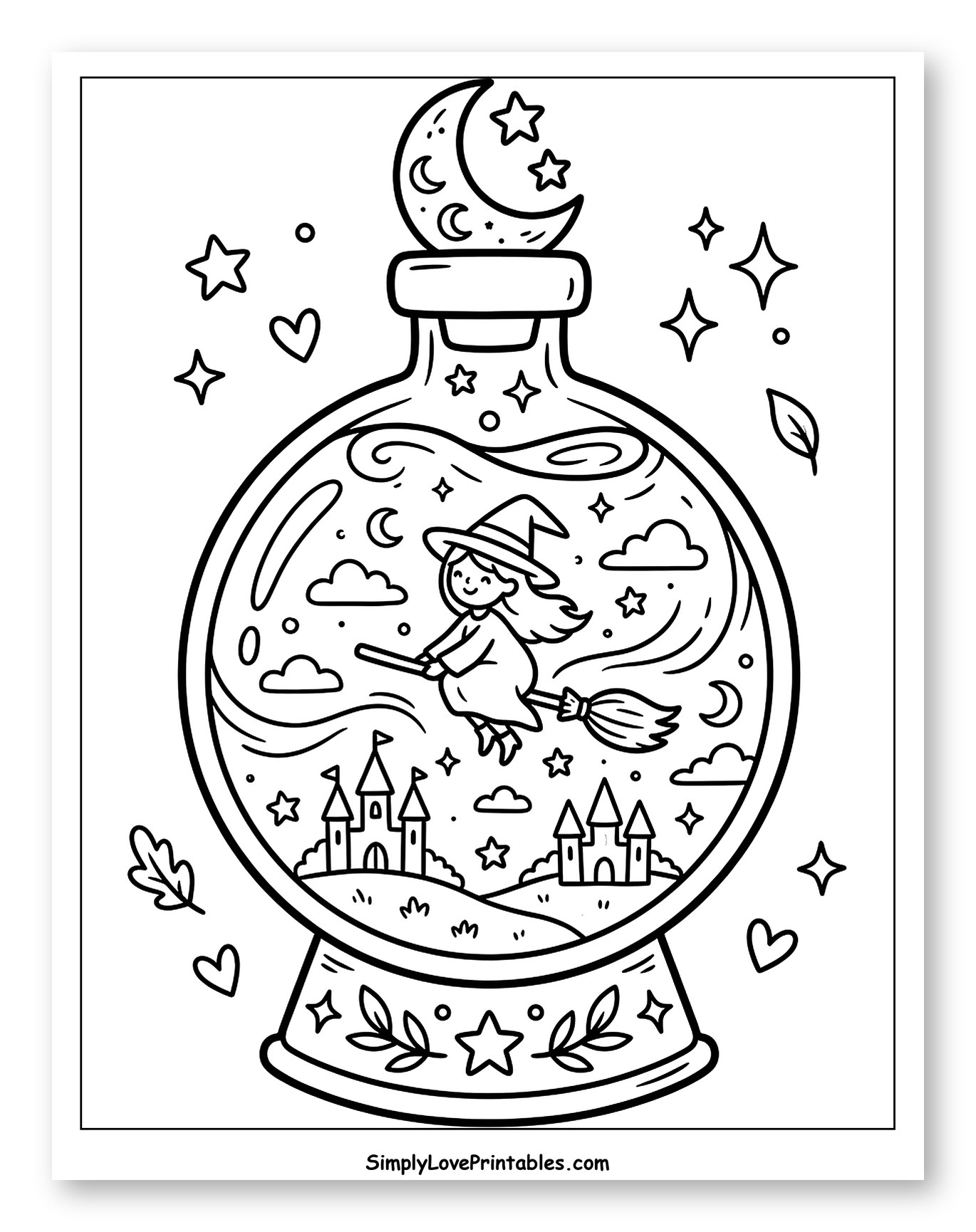 Little Witch Flying in a Moon Bottle