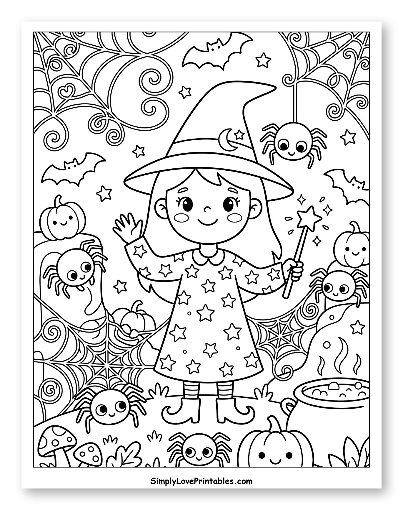 Little Witch in Star Dress with Halloween Friends