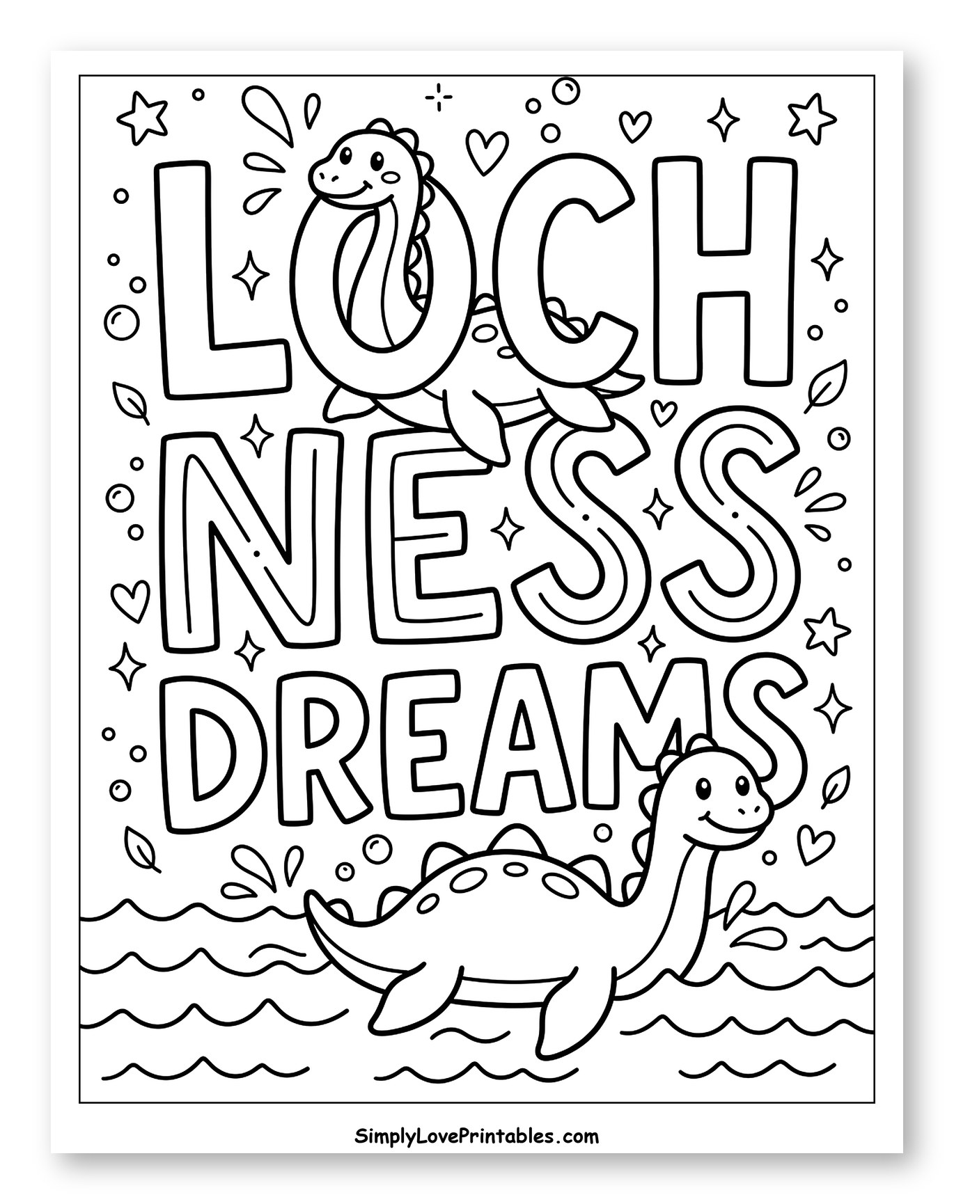 Loch Ness Dreams with Baby Nessies Coloring Sheet for Adults