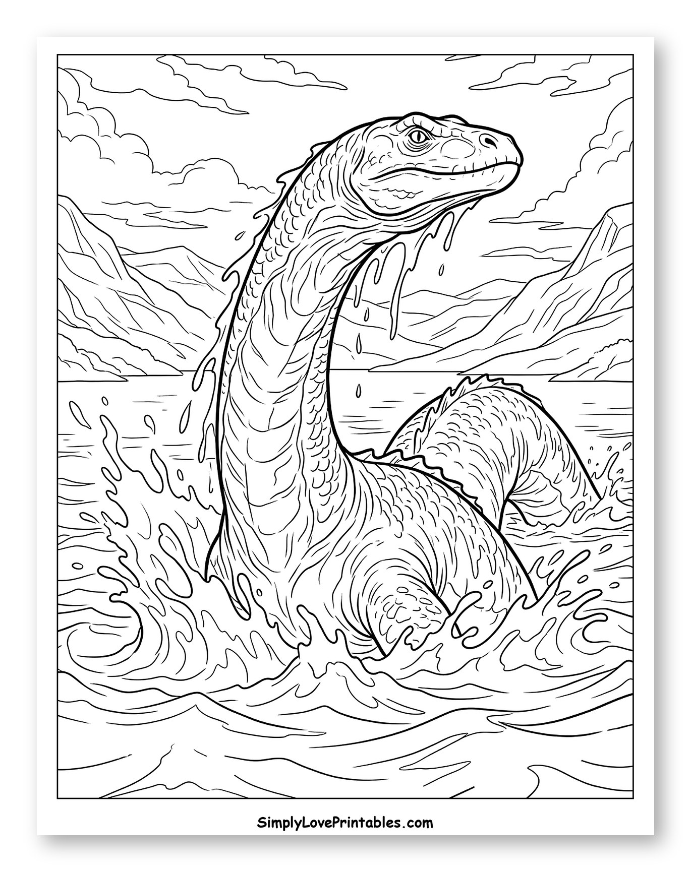 Loch Ness Monster Emerging from Water to Color