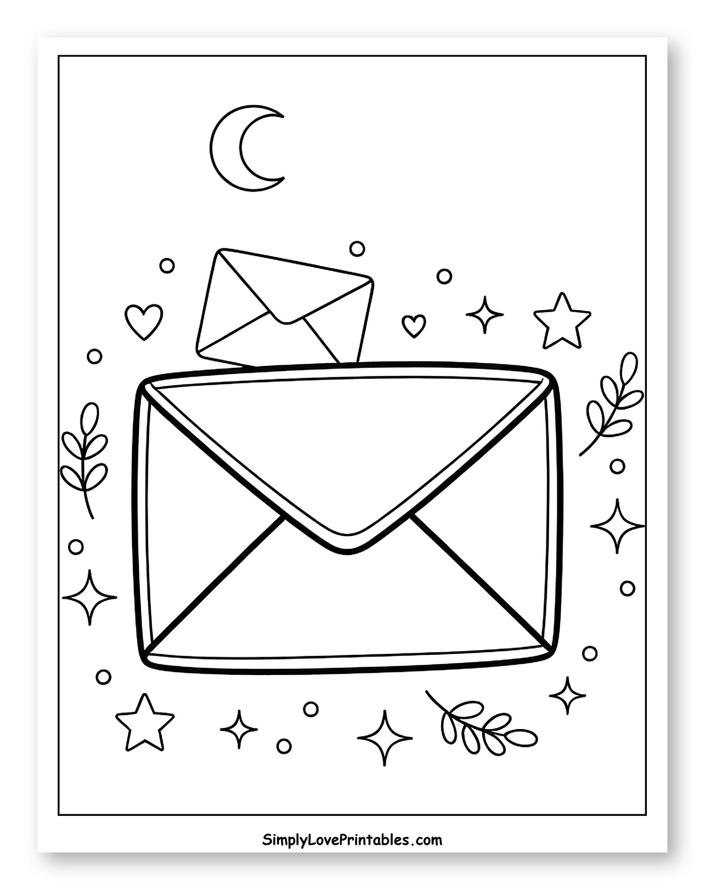 Love Letters with Moon and Sparkle to Color for Adults