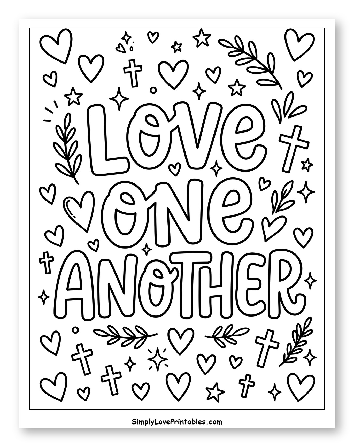 Love One Another Message with Hearts and Crosses
