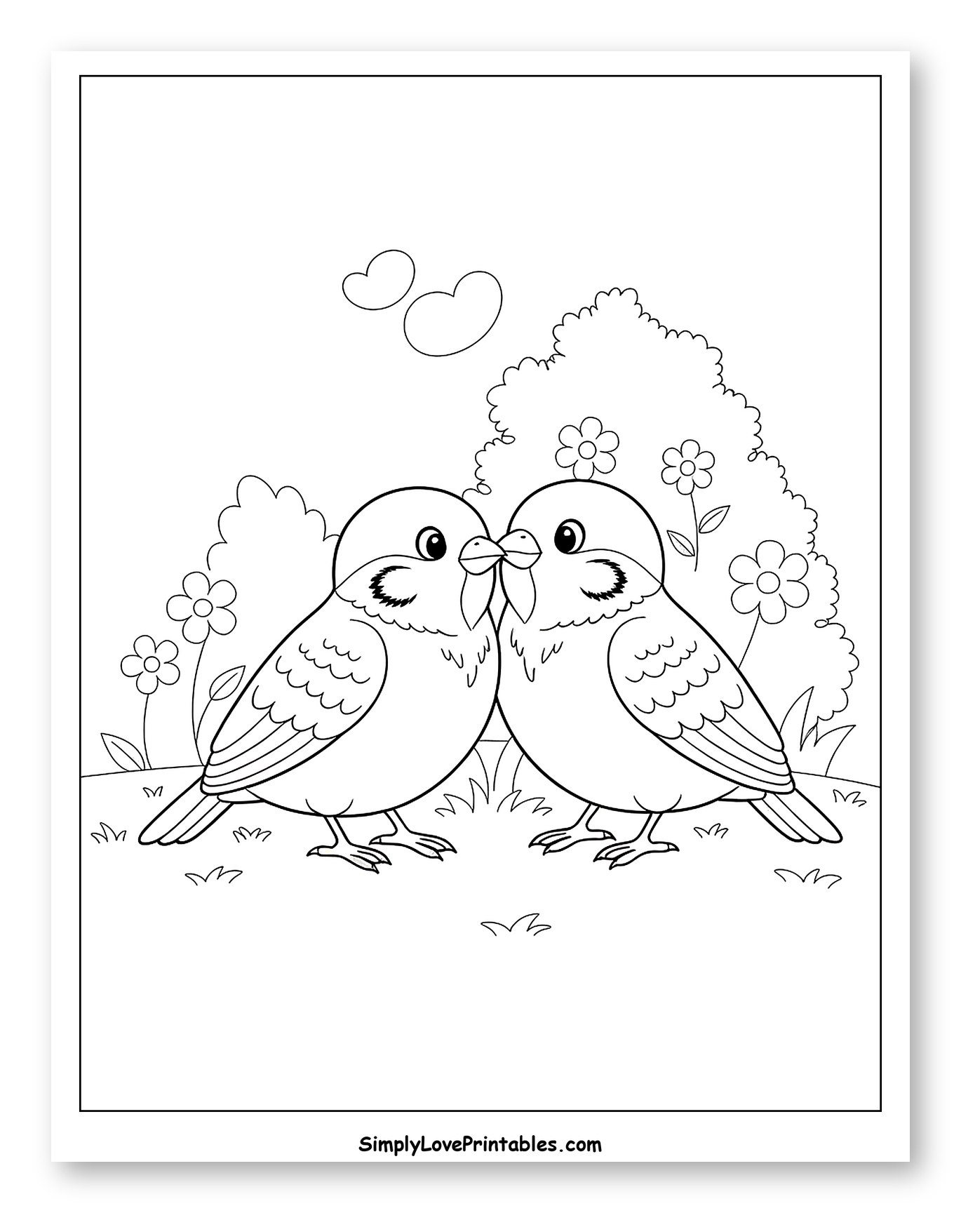 Loving Sparrows Sharing a Kiss with Hearts