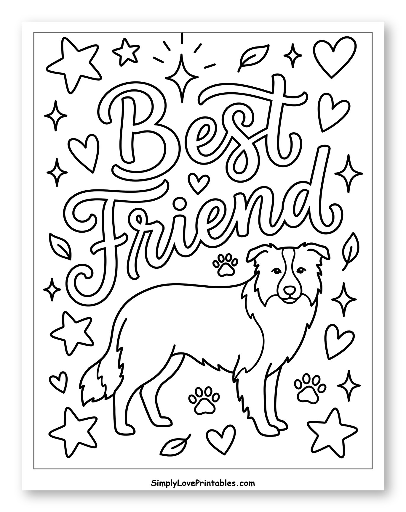 Loyal Border Collie with Best Friend Text to Color for Adults