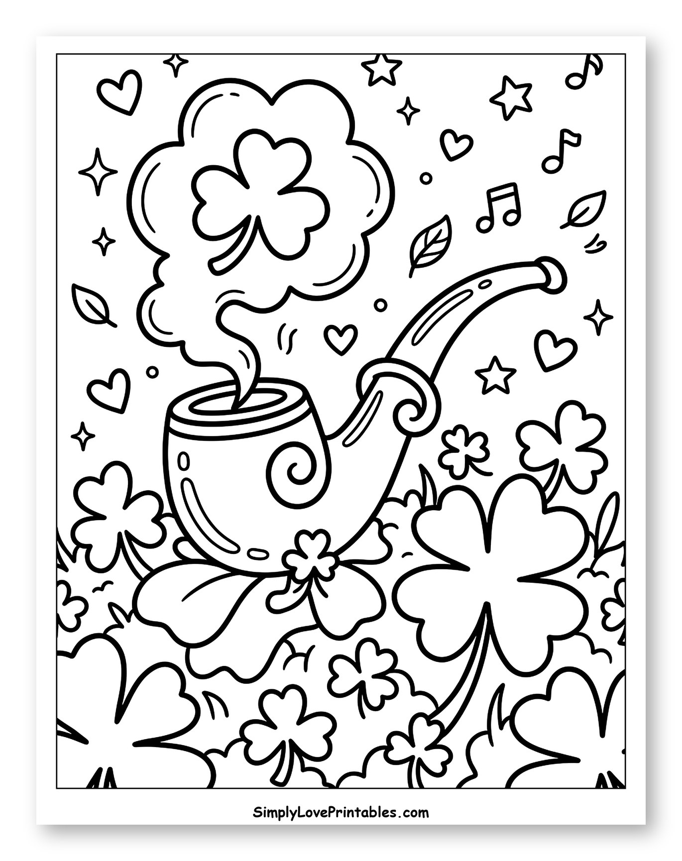 Lucky Pipe with Clover Smoke Coloring Page for Adults