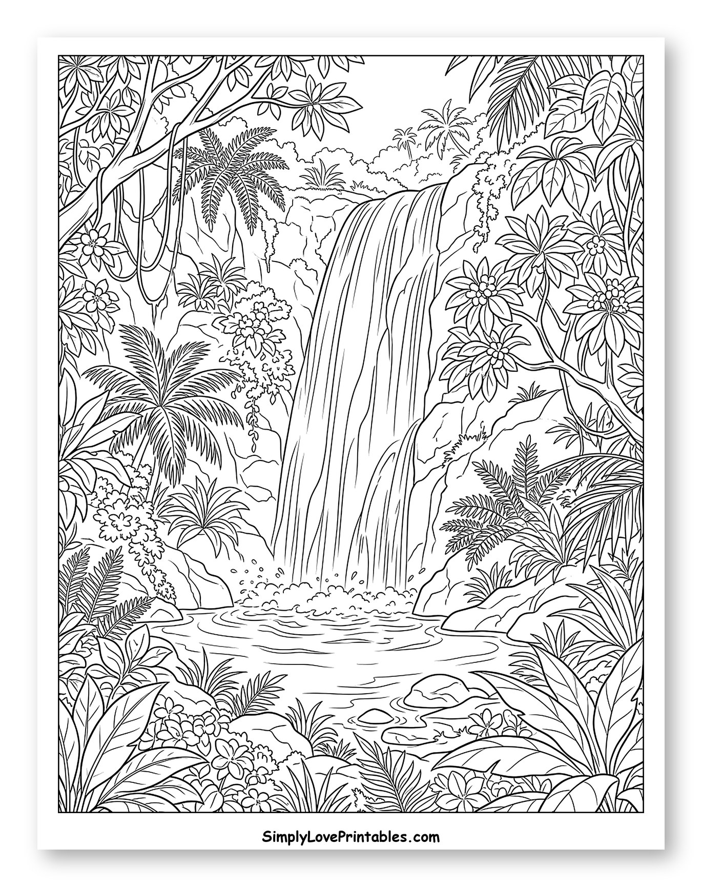 Lush Jungle Scene with a Cascading Waterfall