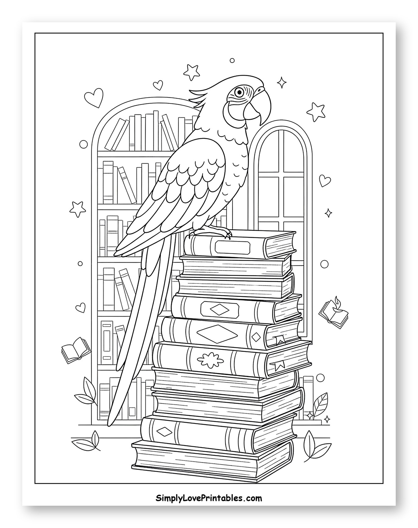 Macaw Perched on Stack of Books