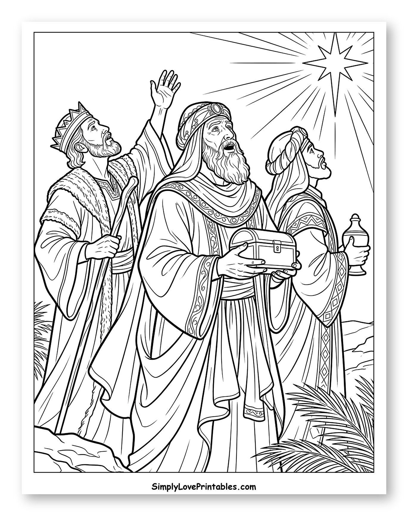 Magi Following the Star of Bethlehem Coloring Sheet