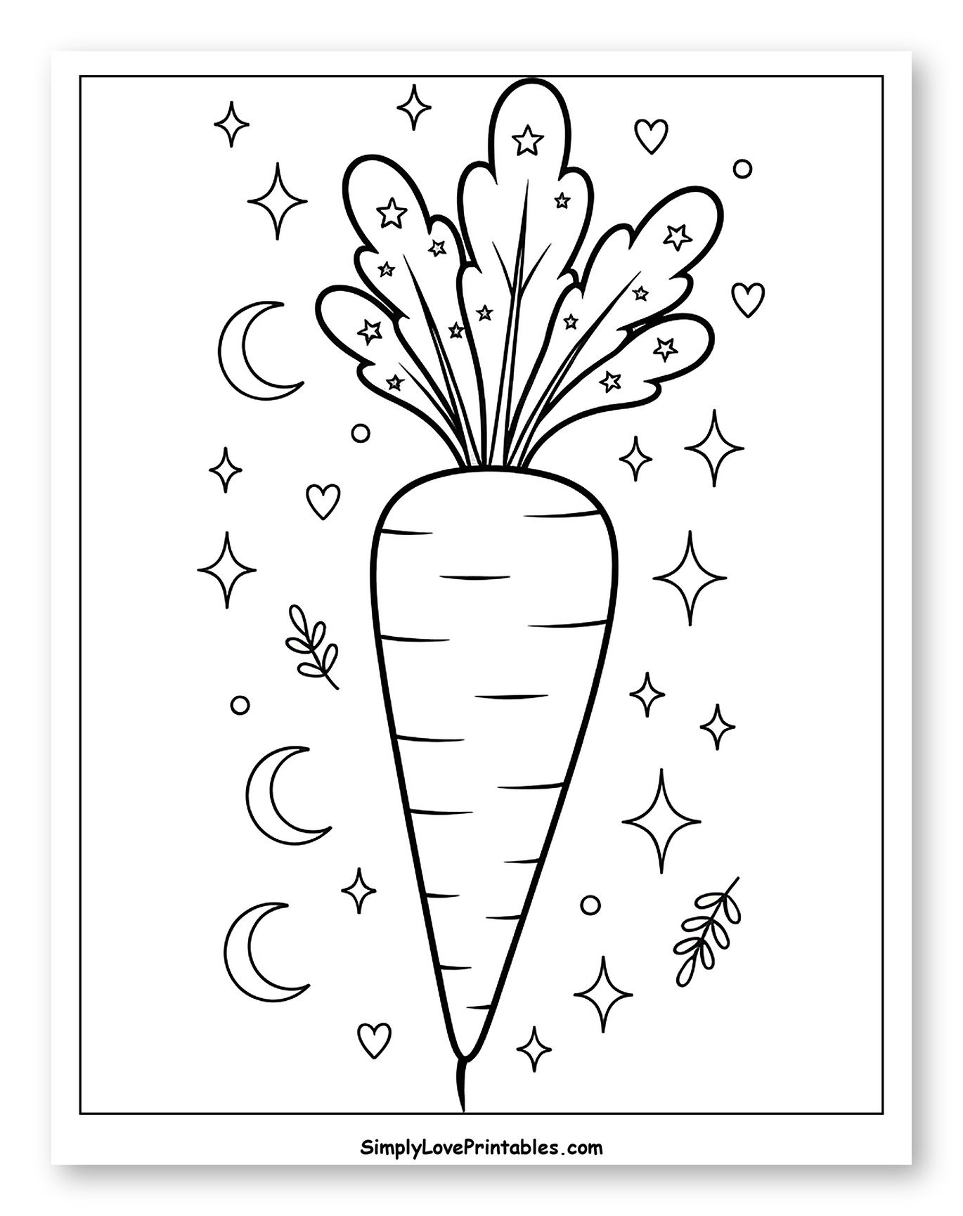 Magical Carrot with Stars and Moons to Color for Adults