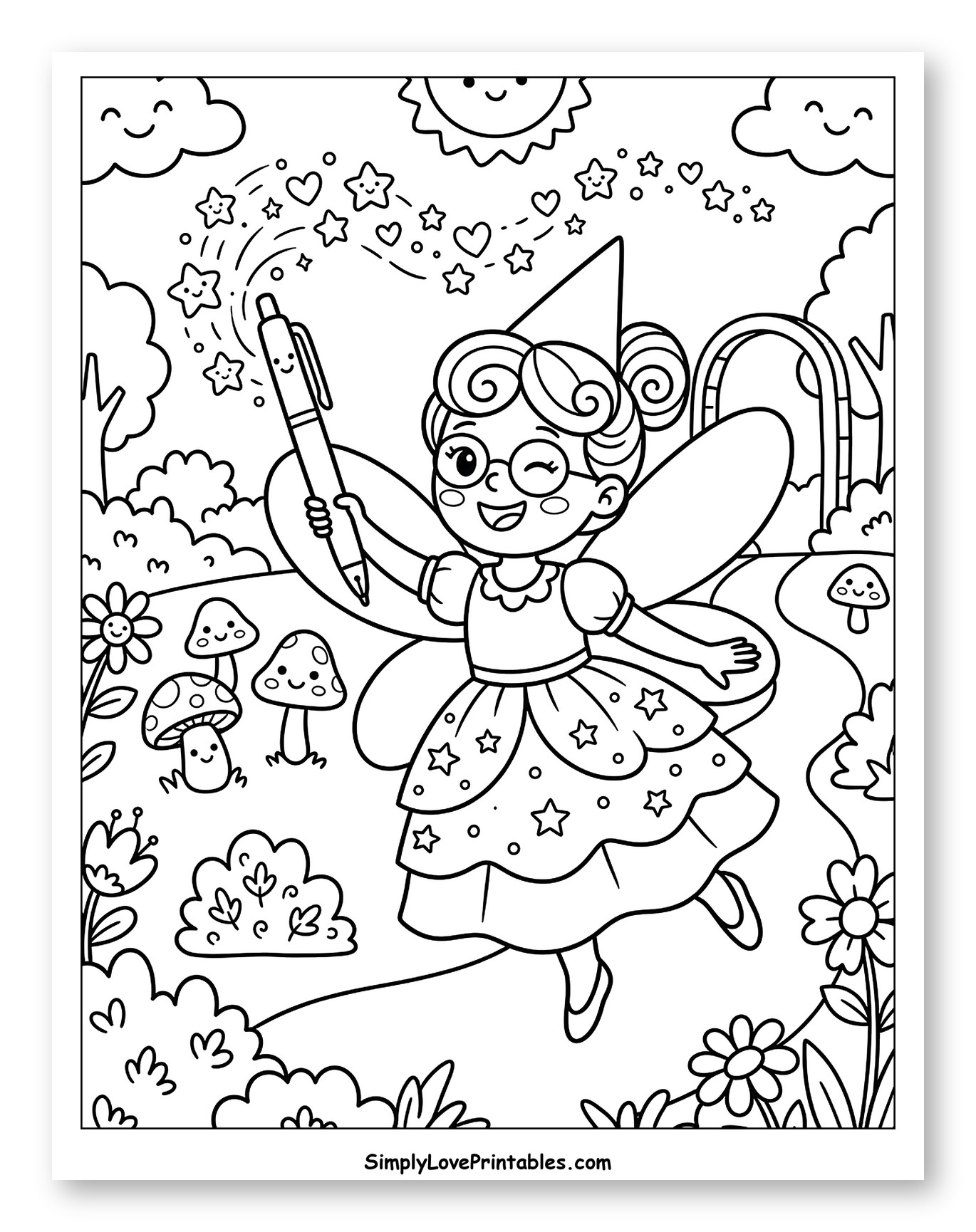 Magical Fairy Drawing Stars with a Pen to Color for Kids