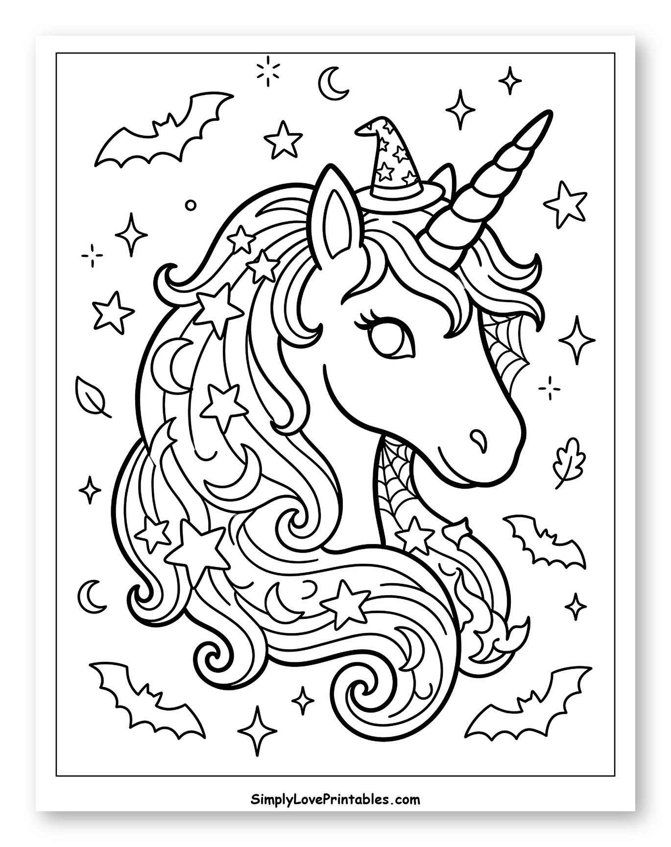 Magical Halloween Unicorn Head with Witch Hat