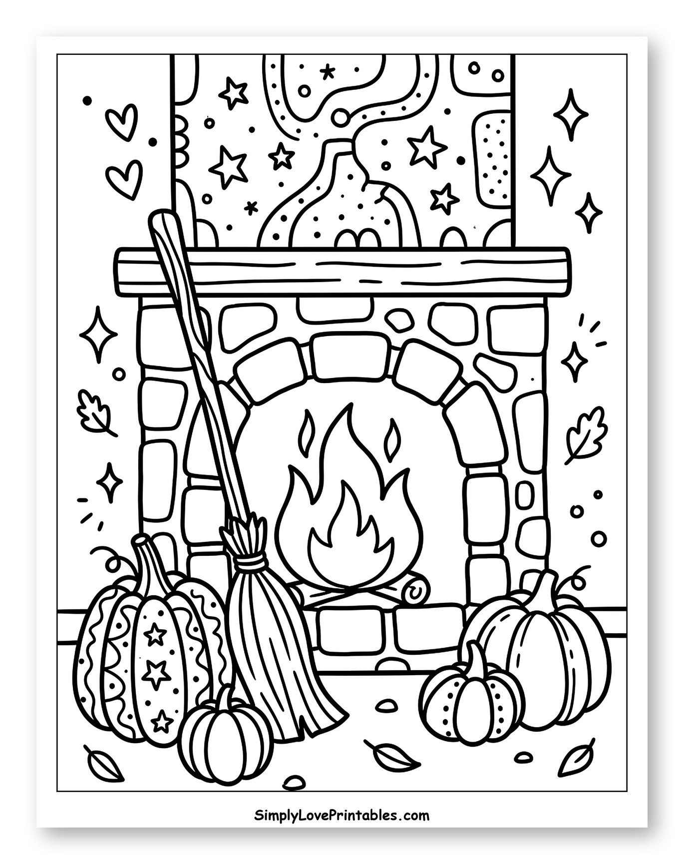 Magical Hearth with Autumn Decor and Broom