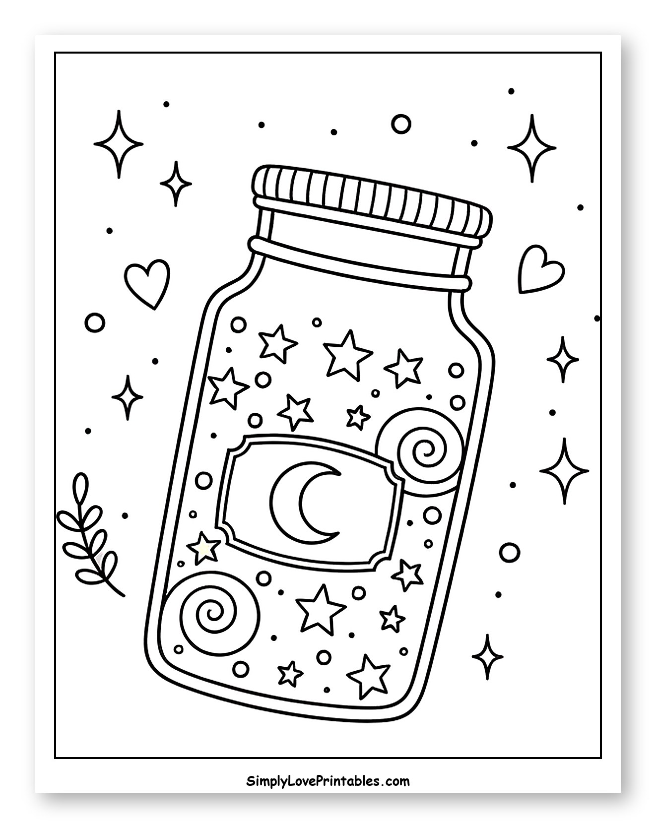 Magical Jar with Stars and Crescent Moon Coloring Page for Adults