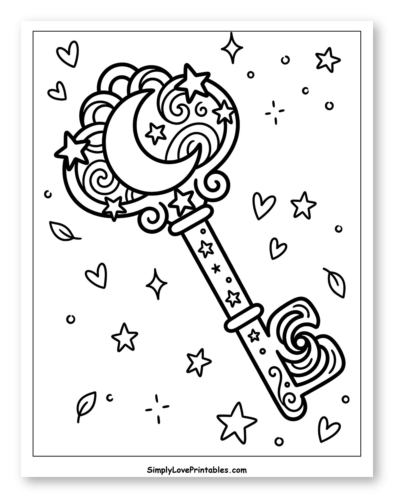 Magical Key with Moon and Stars to Color for Adults