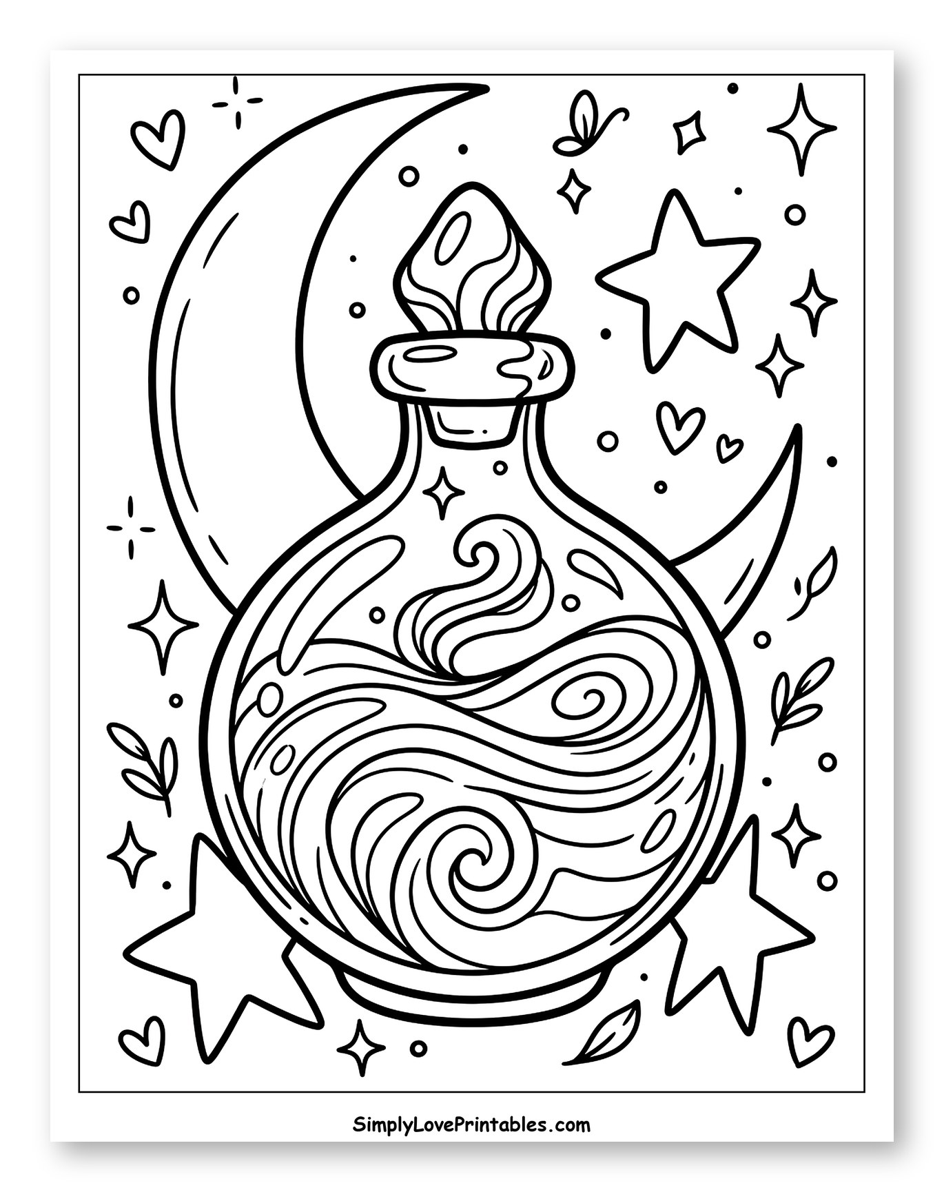 Magical Potion Bottle with Crescent Moon and Stars