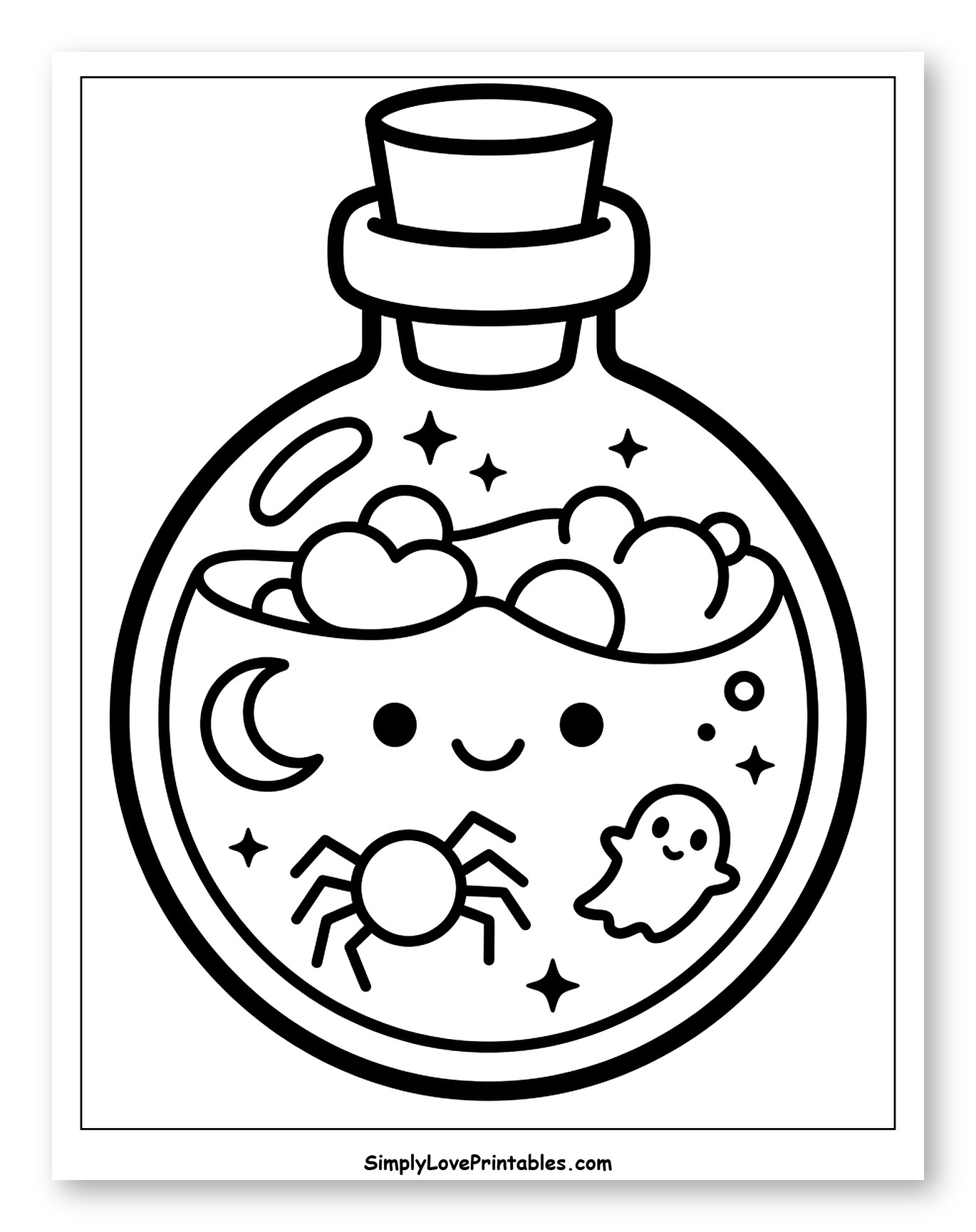 Magical Potion Bottle with Spider and Ghost Coloring Page for Toddlers