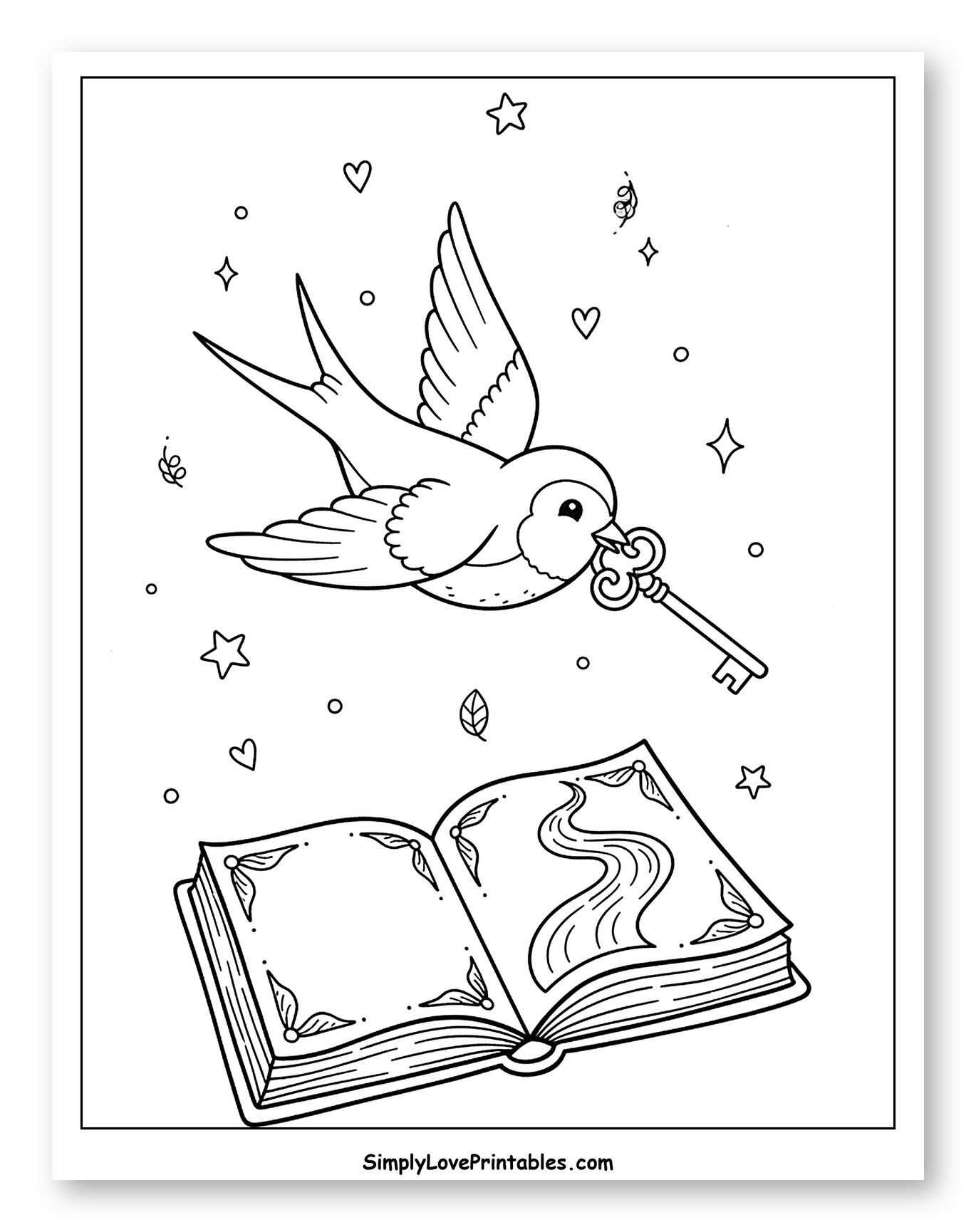Magical Swallow with Key and Open Book