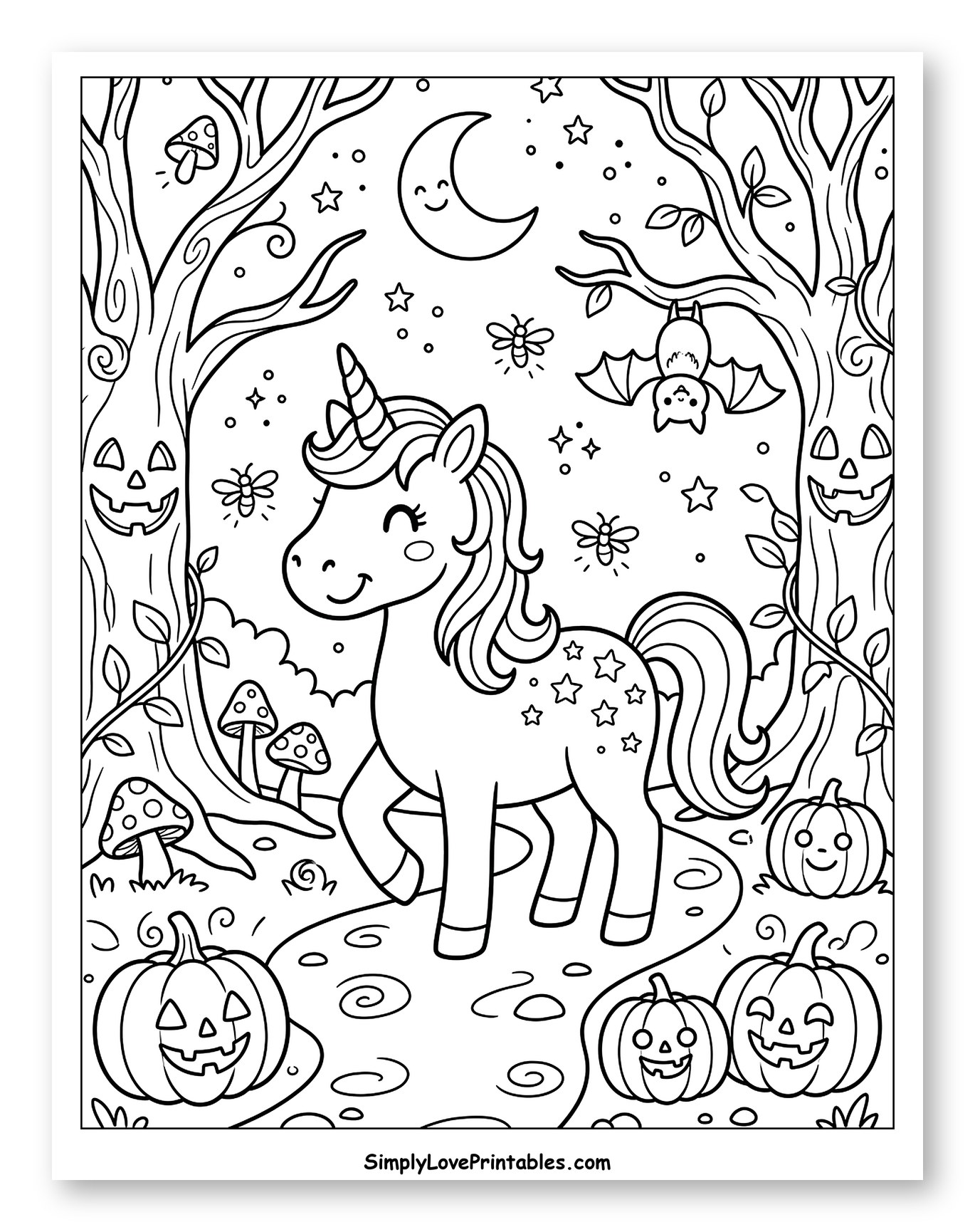 Magical Unicorn in a Halloween Woodland