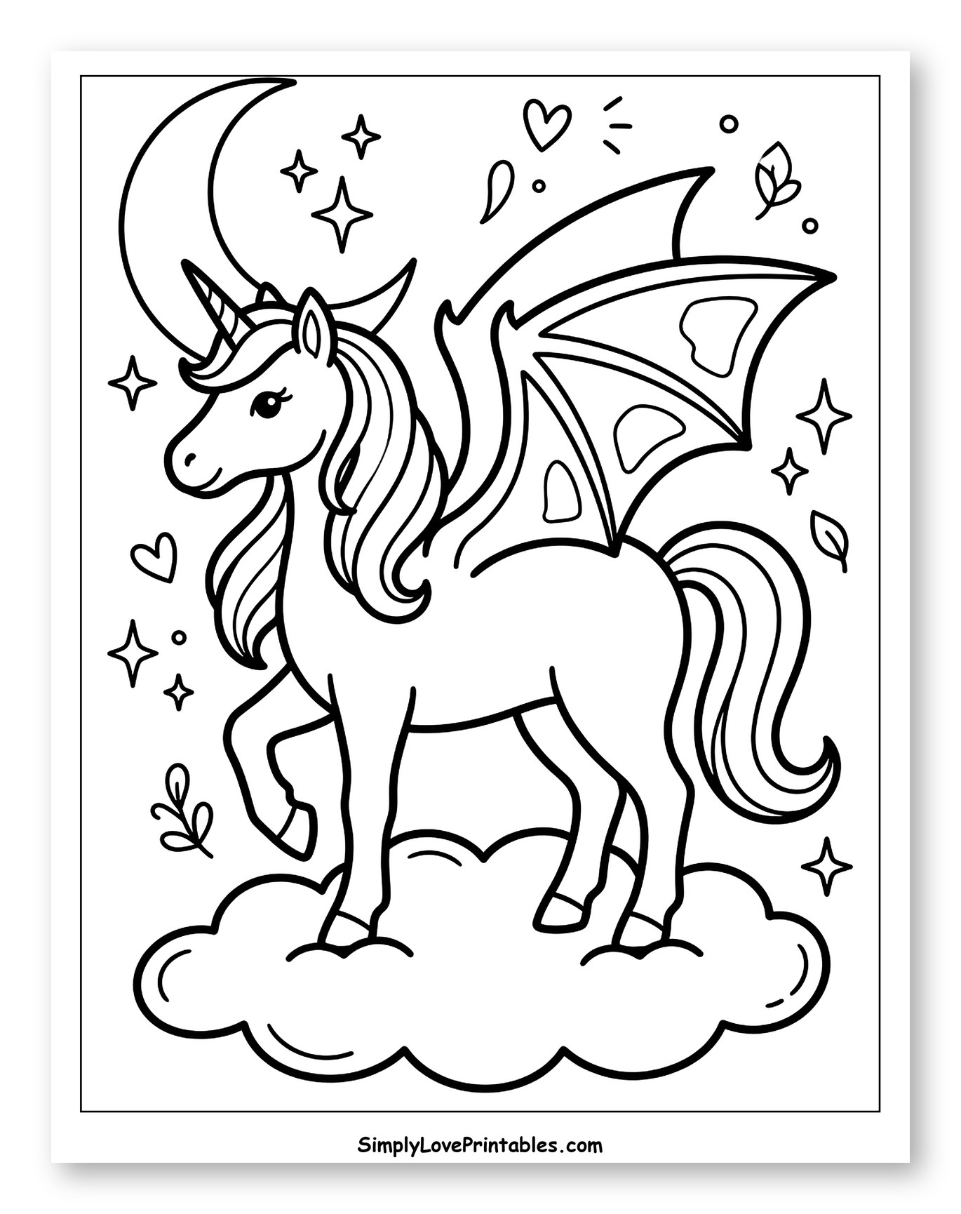 Magical Winged Unicorn with Crescent Moon