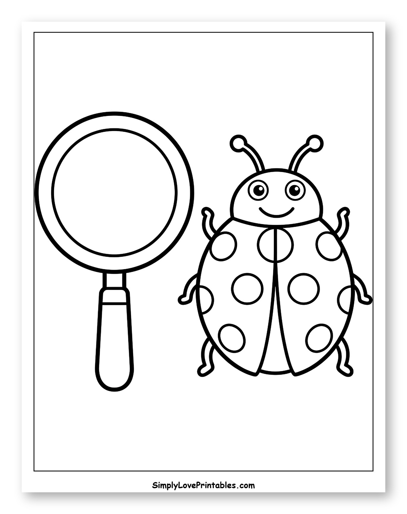 Magnifying Glass and Cute Ladybug Coloring Sheet for Toddlers