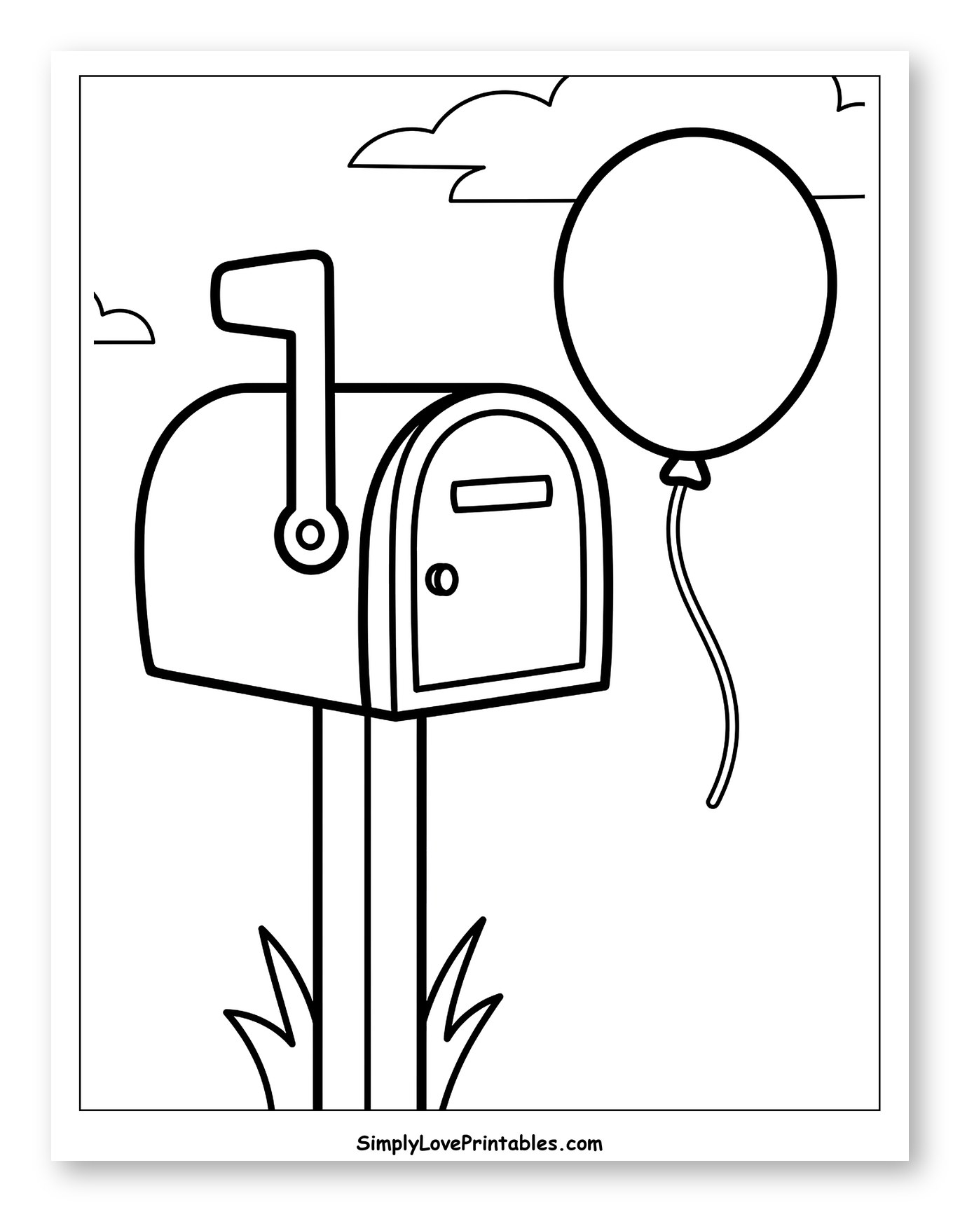 Mailbox with Floating Balloon and Clouds