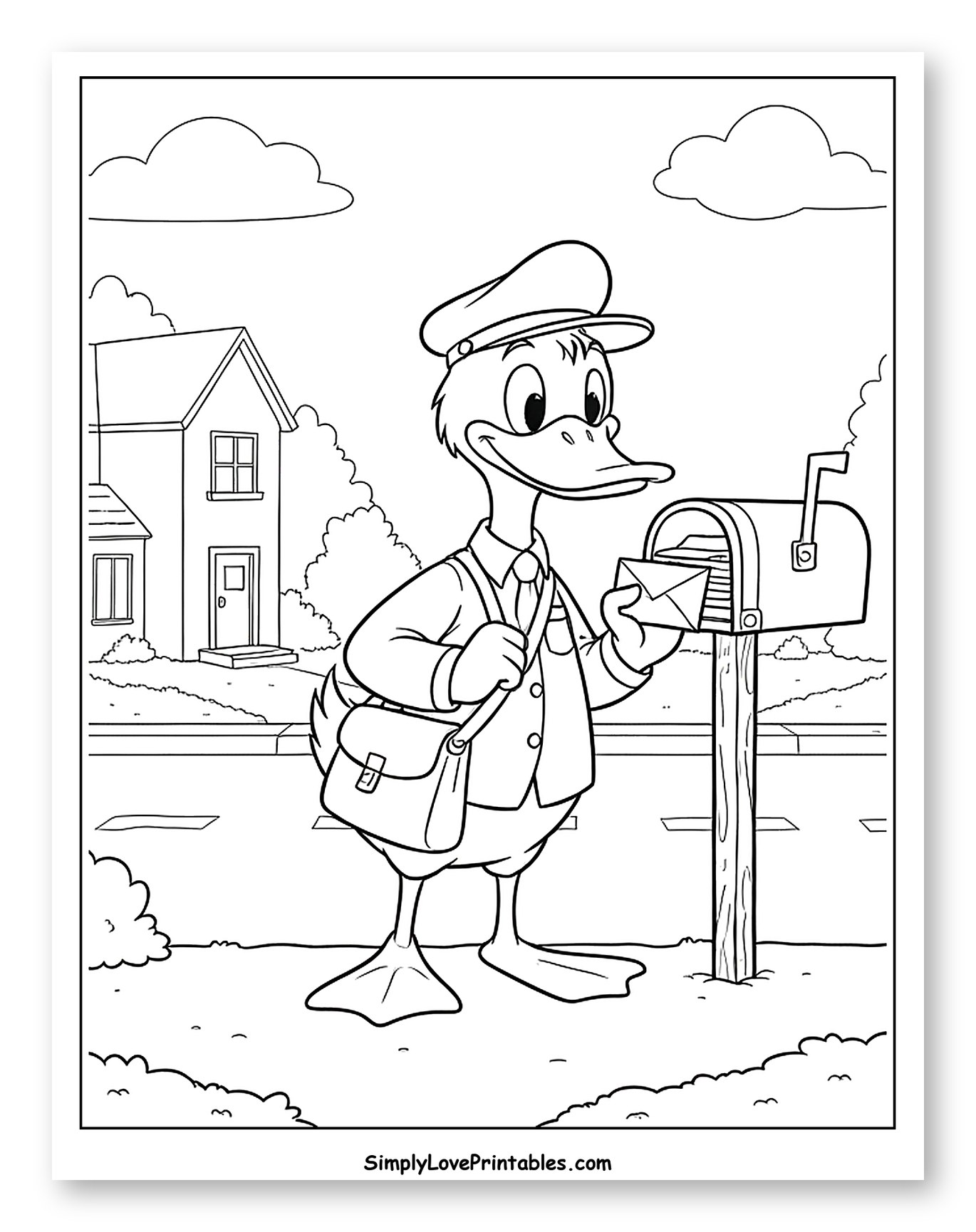 Mailman Duck Delivering Letter to Mailbox