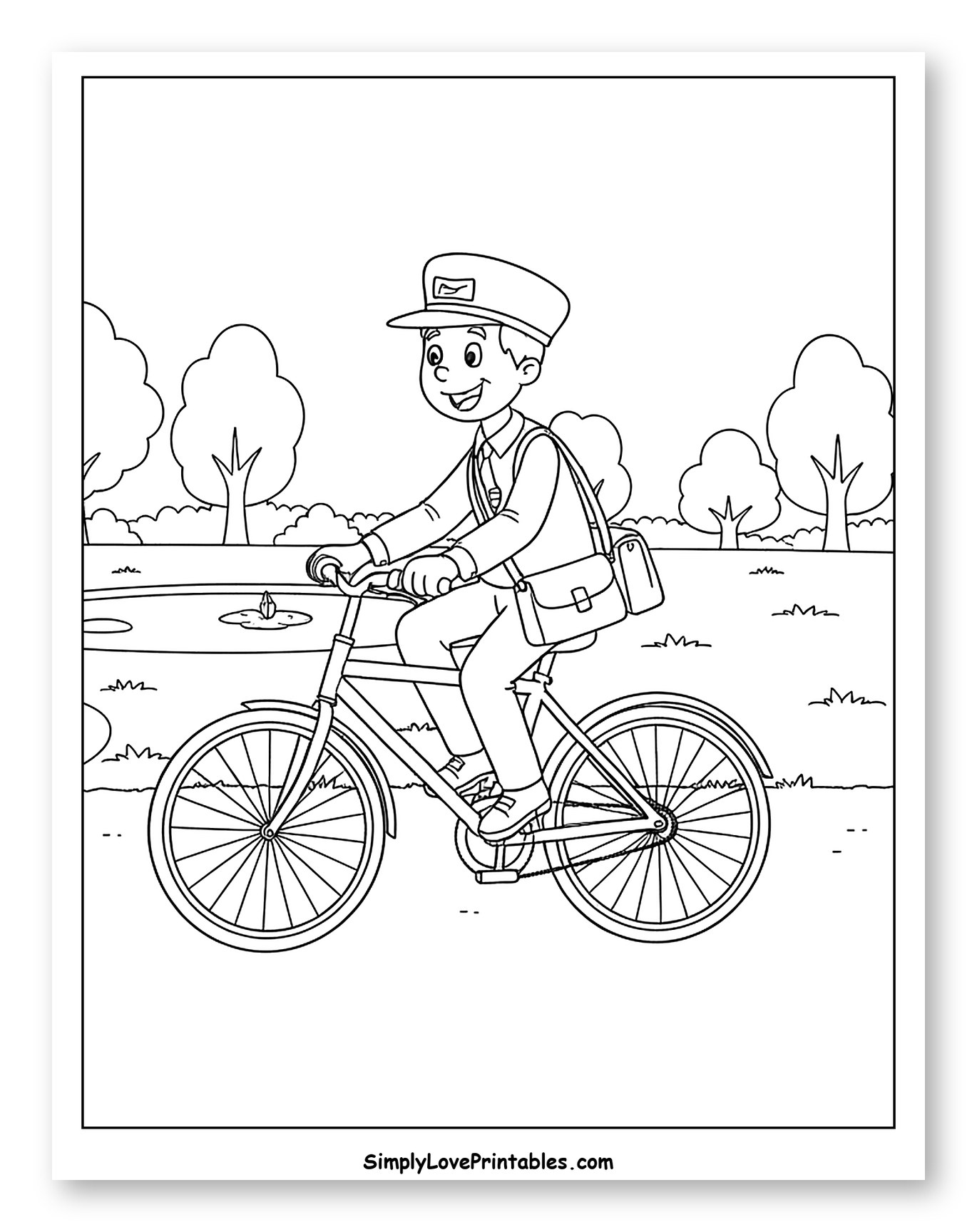 Mailman Riding a Bicycle in a Park