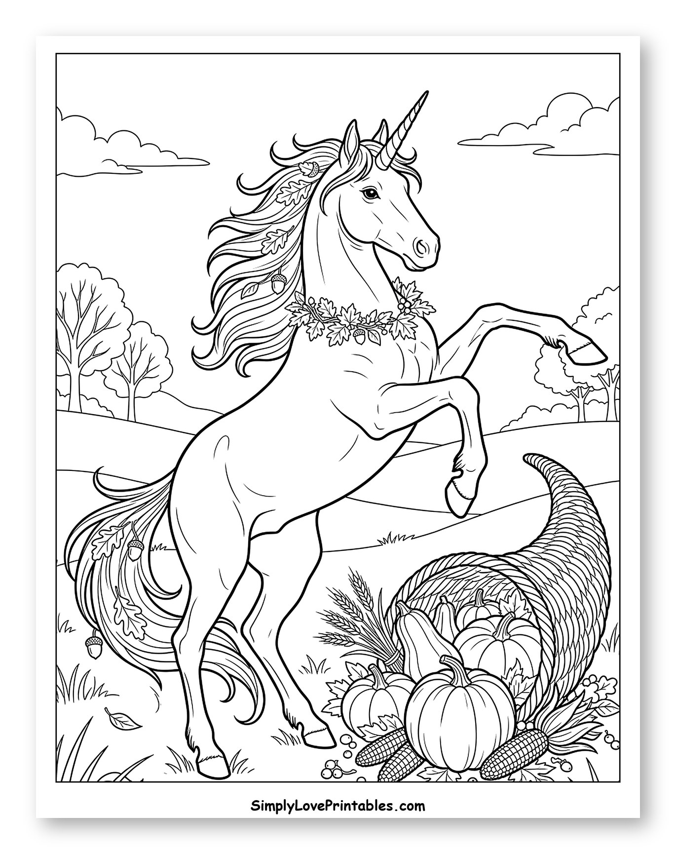 Majestic Autumn Unicorn with a Harvest Cornucopia