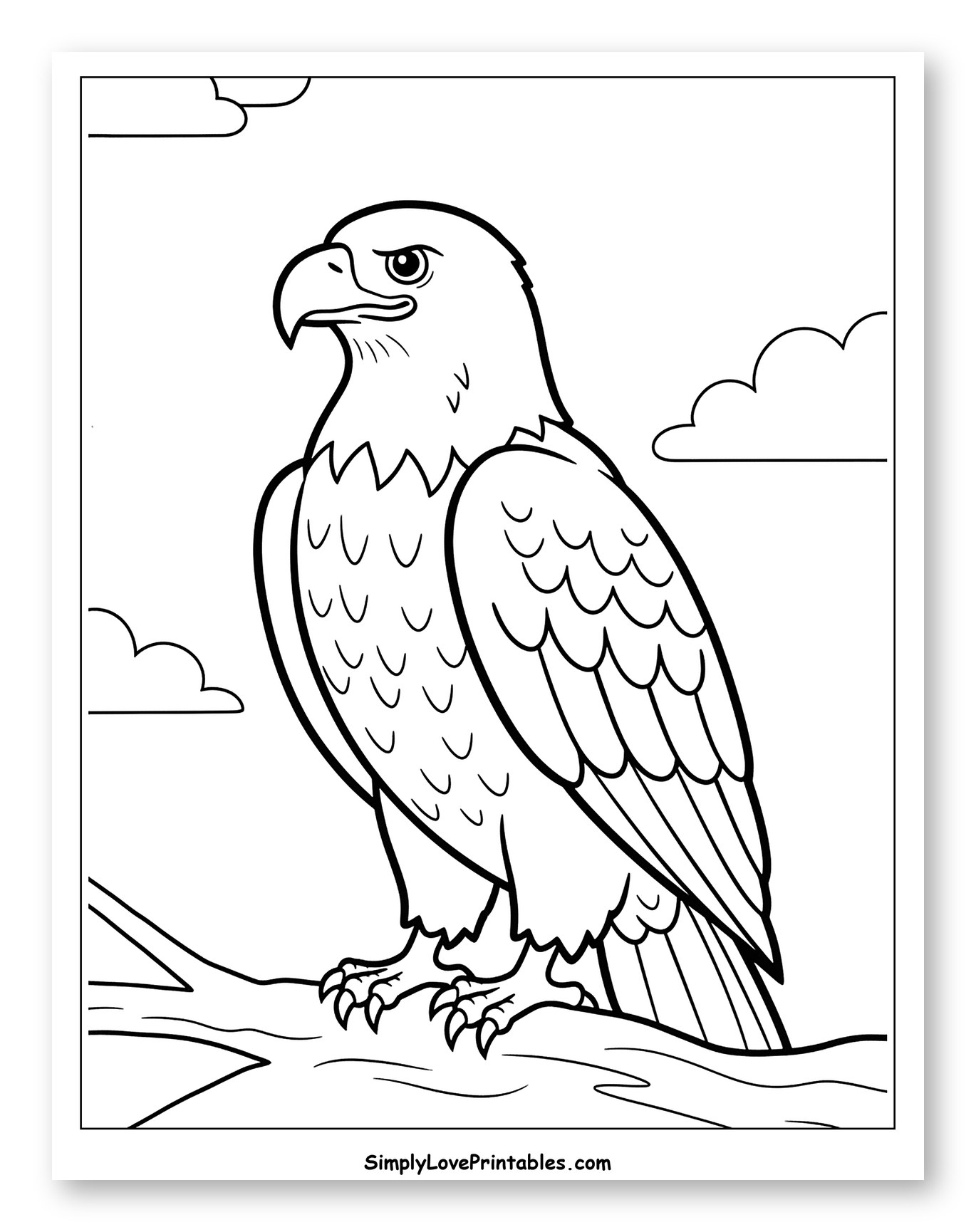 Majestic Bald Eagle Perched on a Branch Coloring Sheet for Toddlers