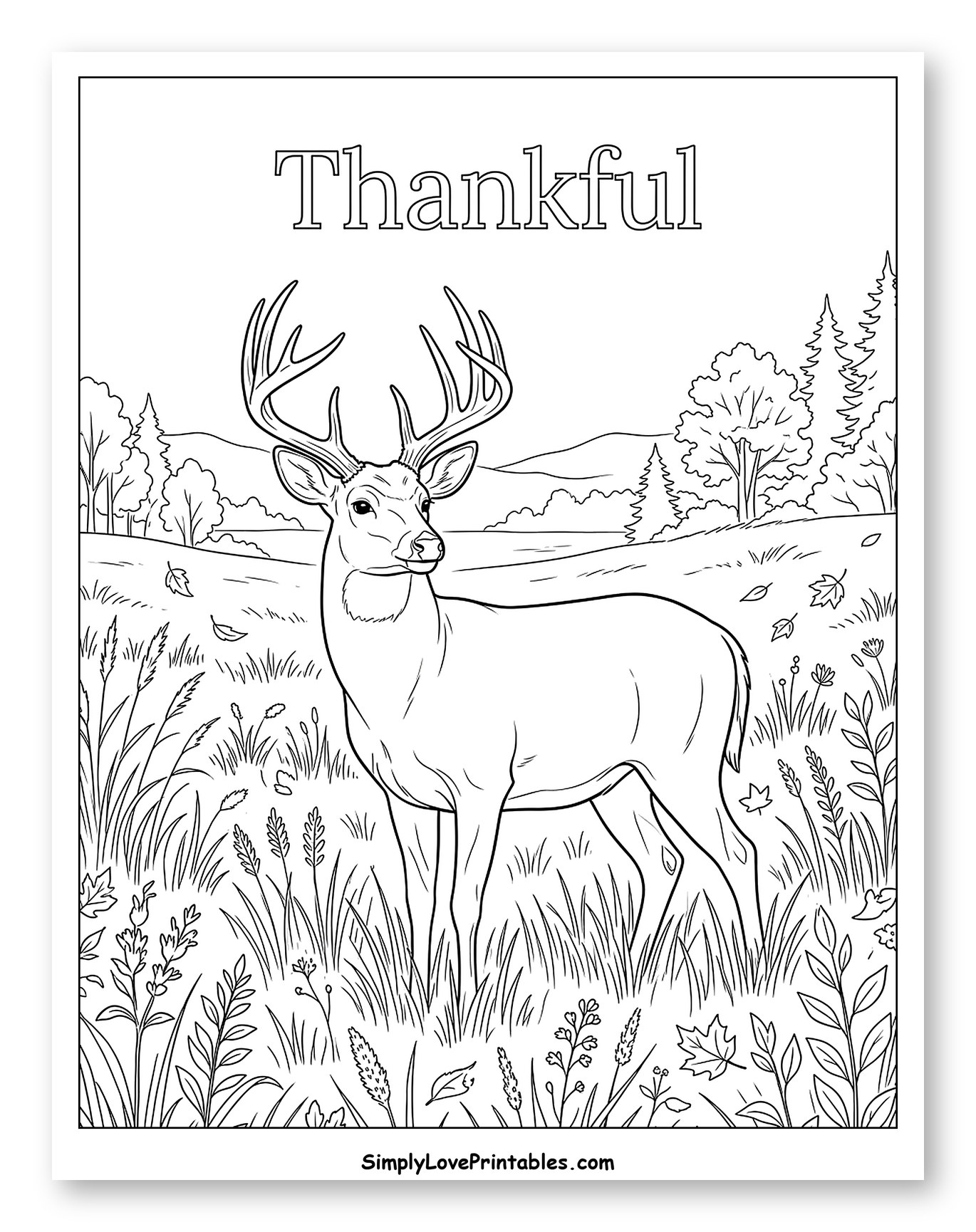 Majestic Buck in a Scenic Autumn Meadow Coloring Page