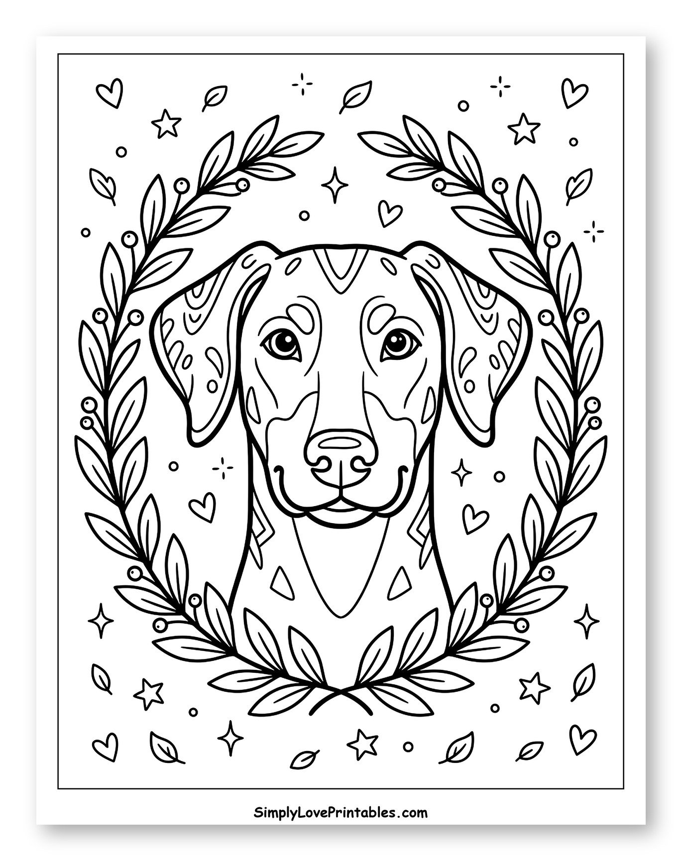 Majestic Doberman Portrait with Botanical Wreath