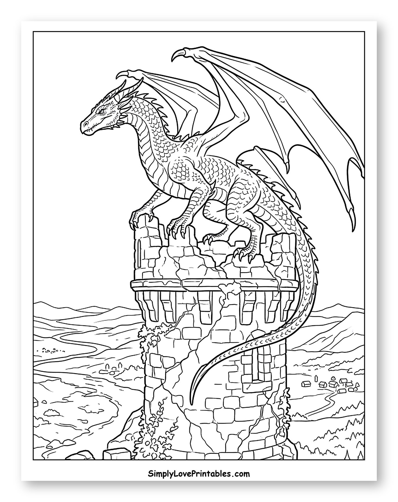 Majestic Dragon Perched on Ancient Tower