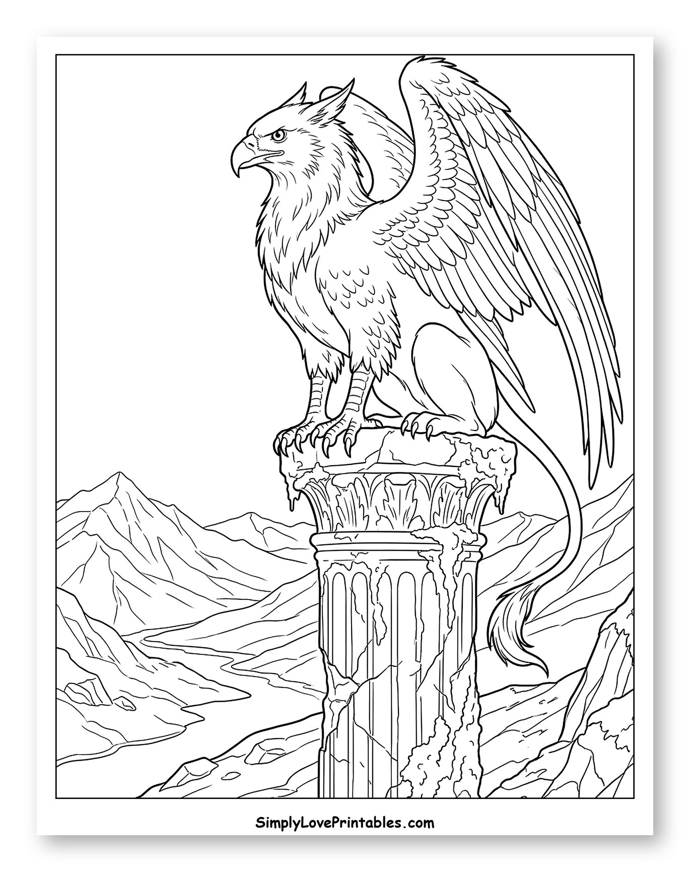 Majestic Griffin on Ancient Column Overlooking Valley