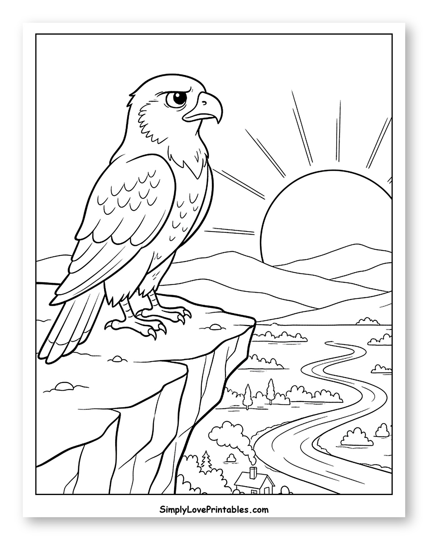 Majestic Hawk on Cliff Overlooking Valley