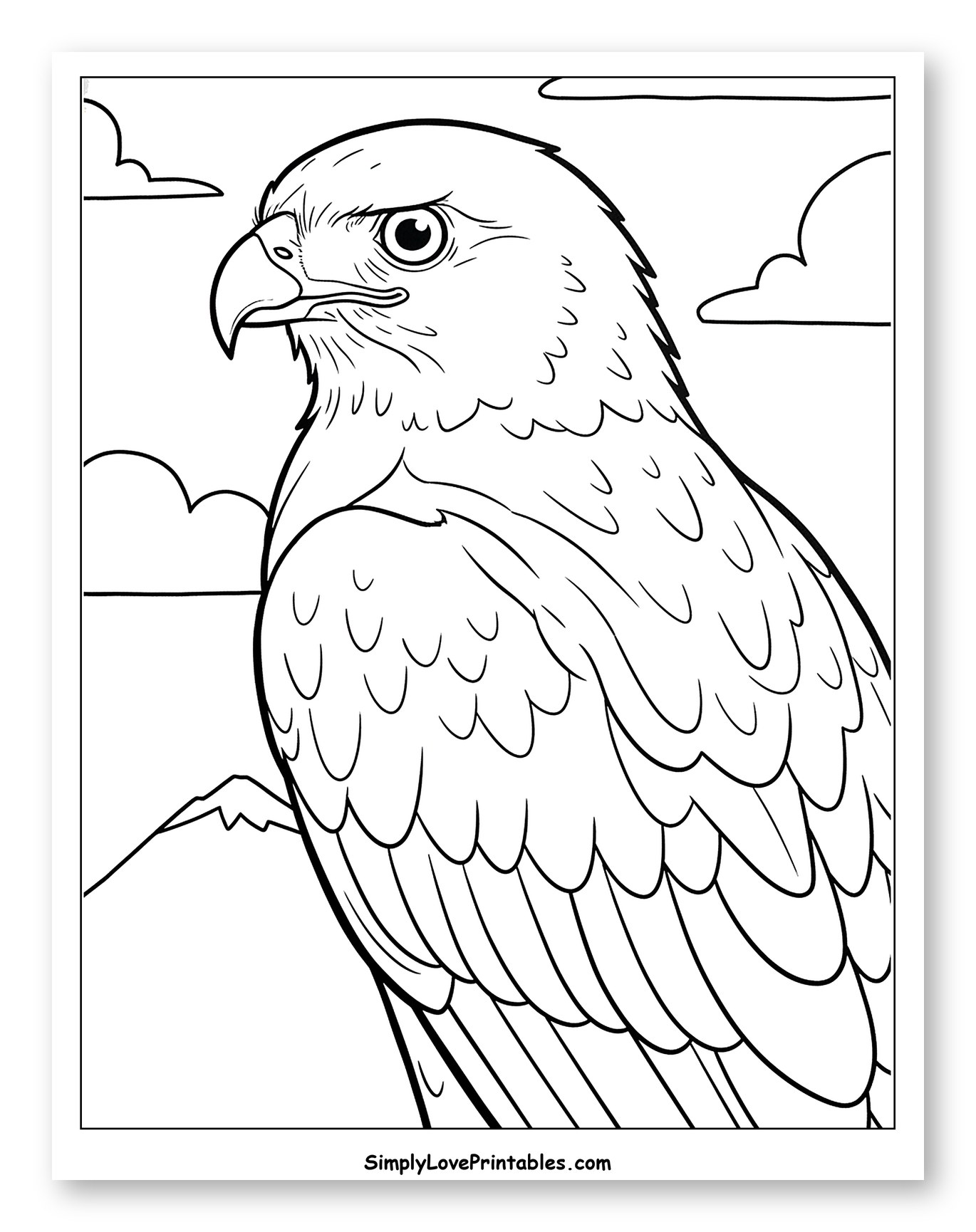 Majestic Hawk Perched in the Mountains Coloring Sheet for Toddlers
