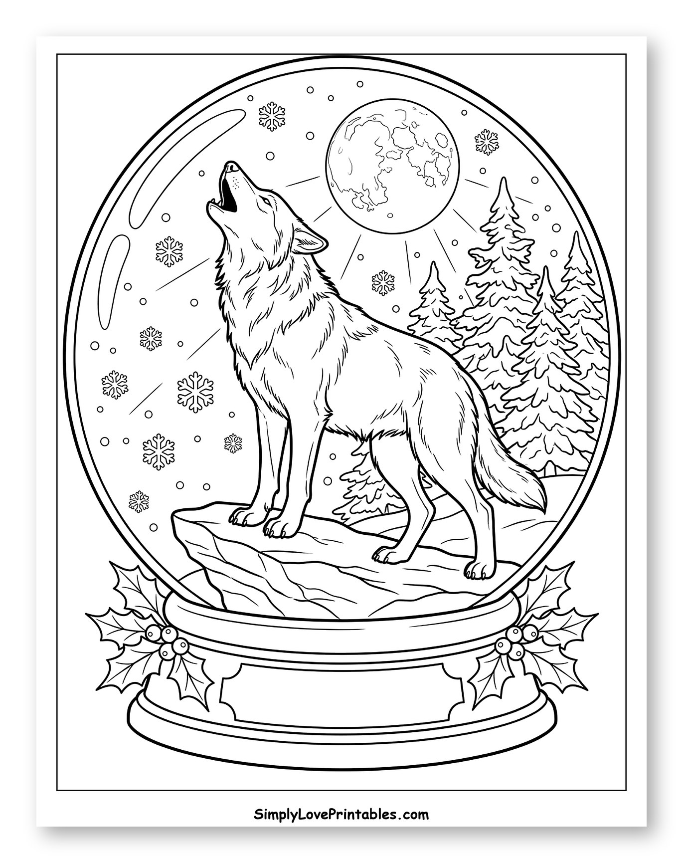 Majestic Howling Wolf in a Winter Snow Globe