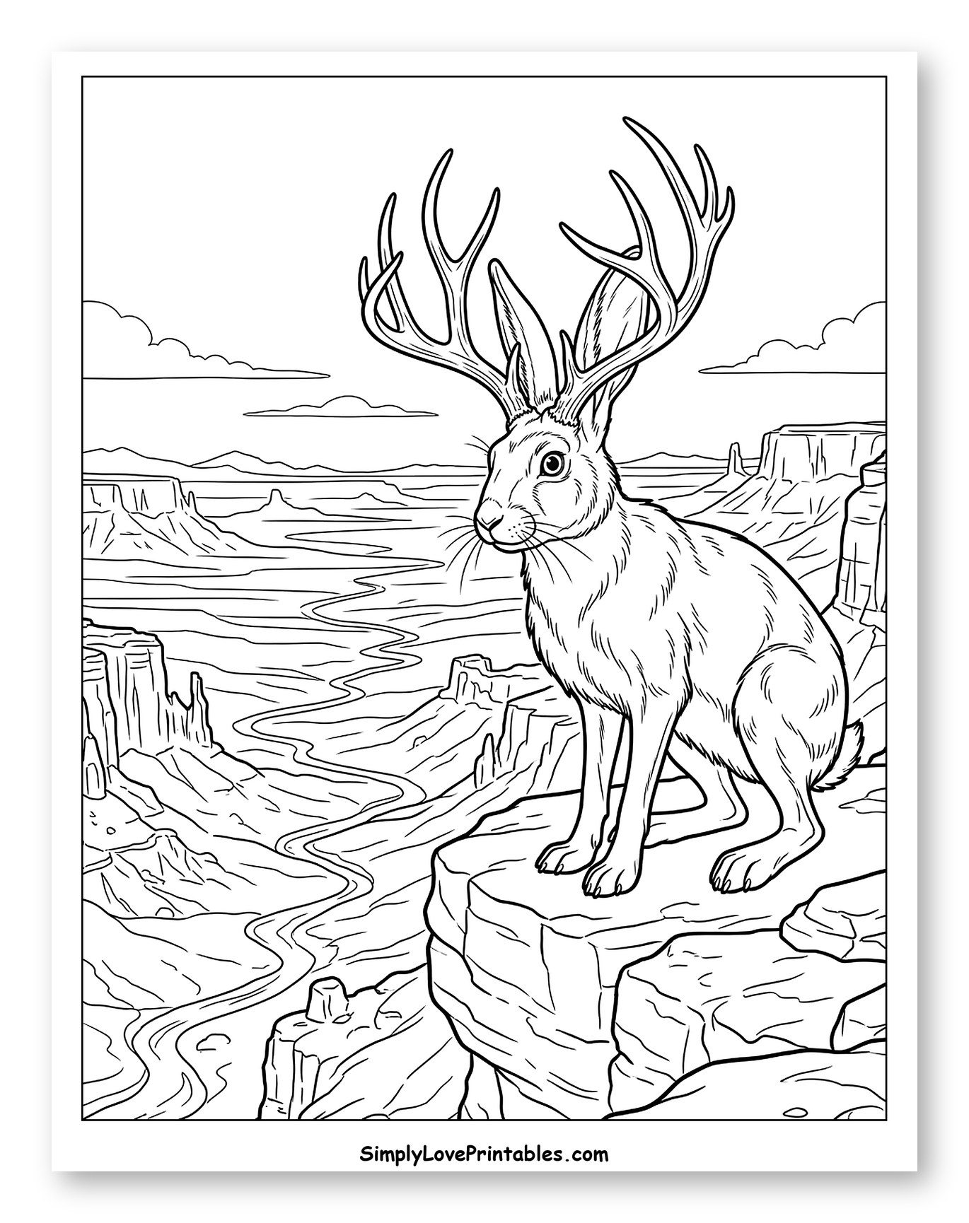 Majestic Jackalope on Canyon Cliff Coloring Page
